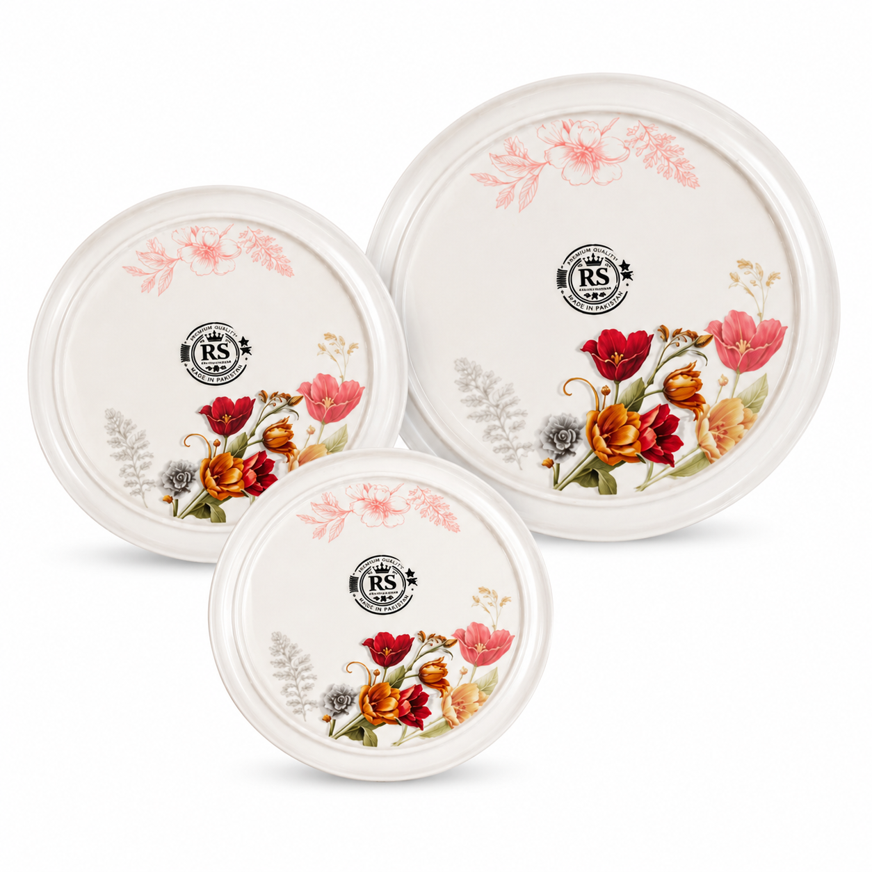 Crimson & Gold Tulip Bouquet 72 Piece Melamine Dinner Set | YB Melamine - Image 2