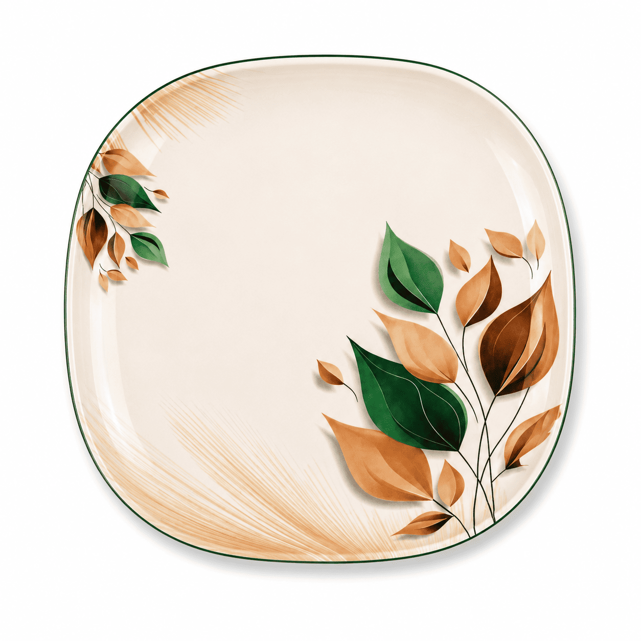 Green & Copper Autumn Leaves 72 Piece Melamine Dinner Set | YB Melamine