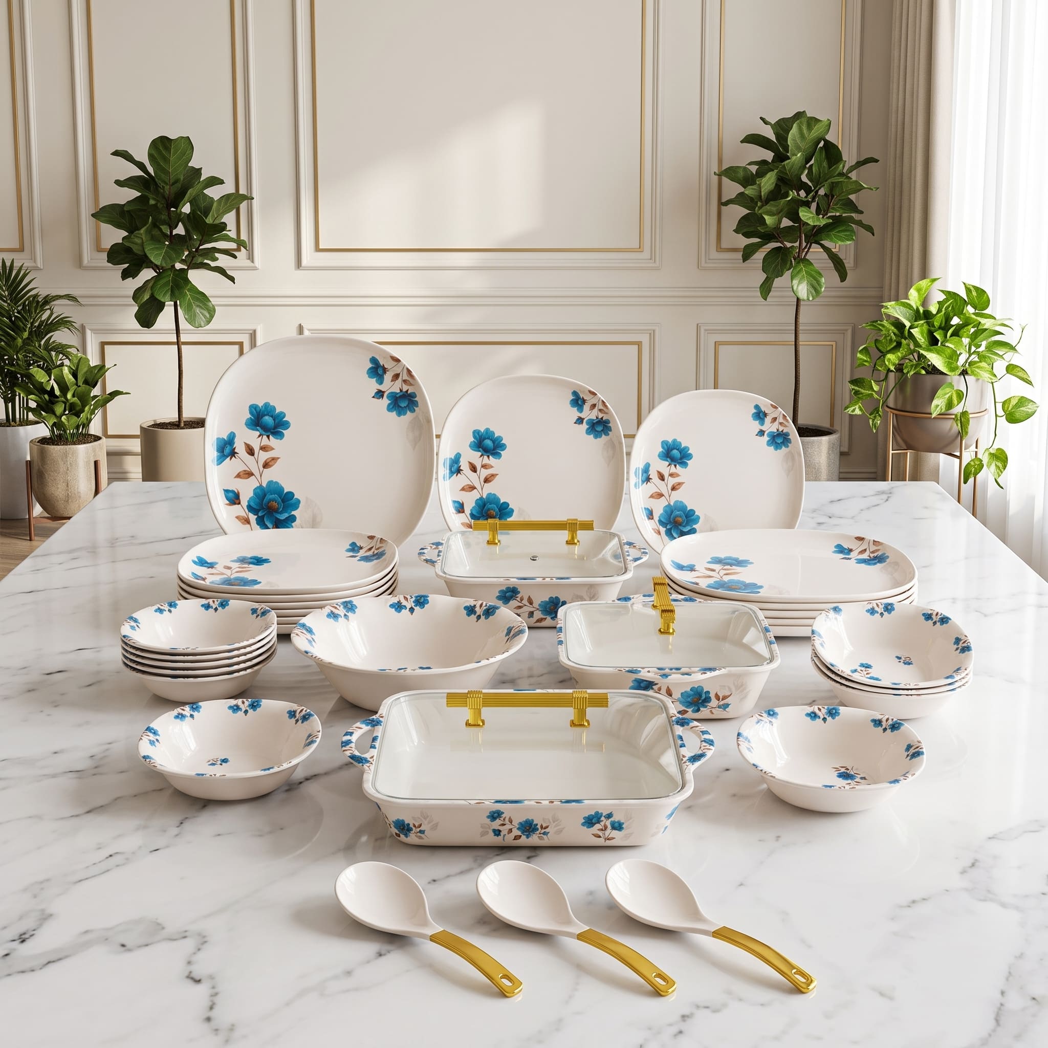 Ivory & Cobalt Blue Blossom 72 Piece Melamine Dinner Set | YB Melamine - Image 6