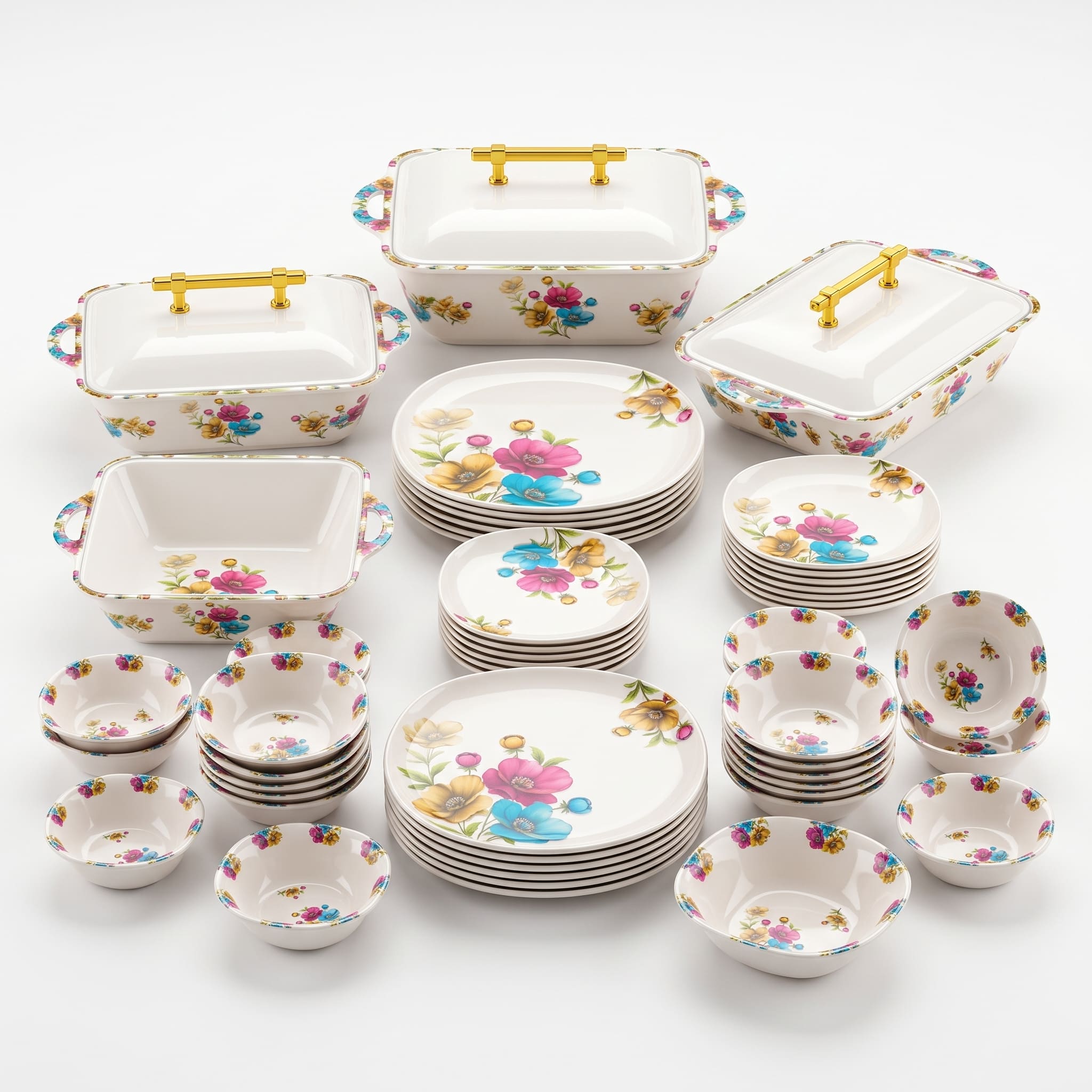 Boho Bright Floral Blossom 72 Piece Melamine Dinner Set | YB Melamine - Image 4
