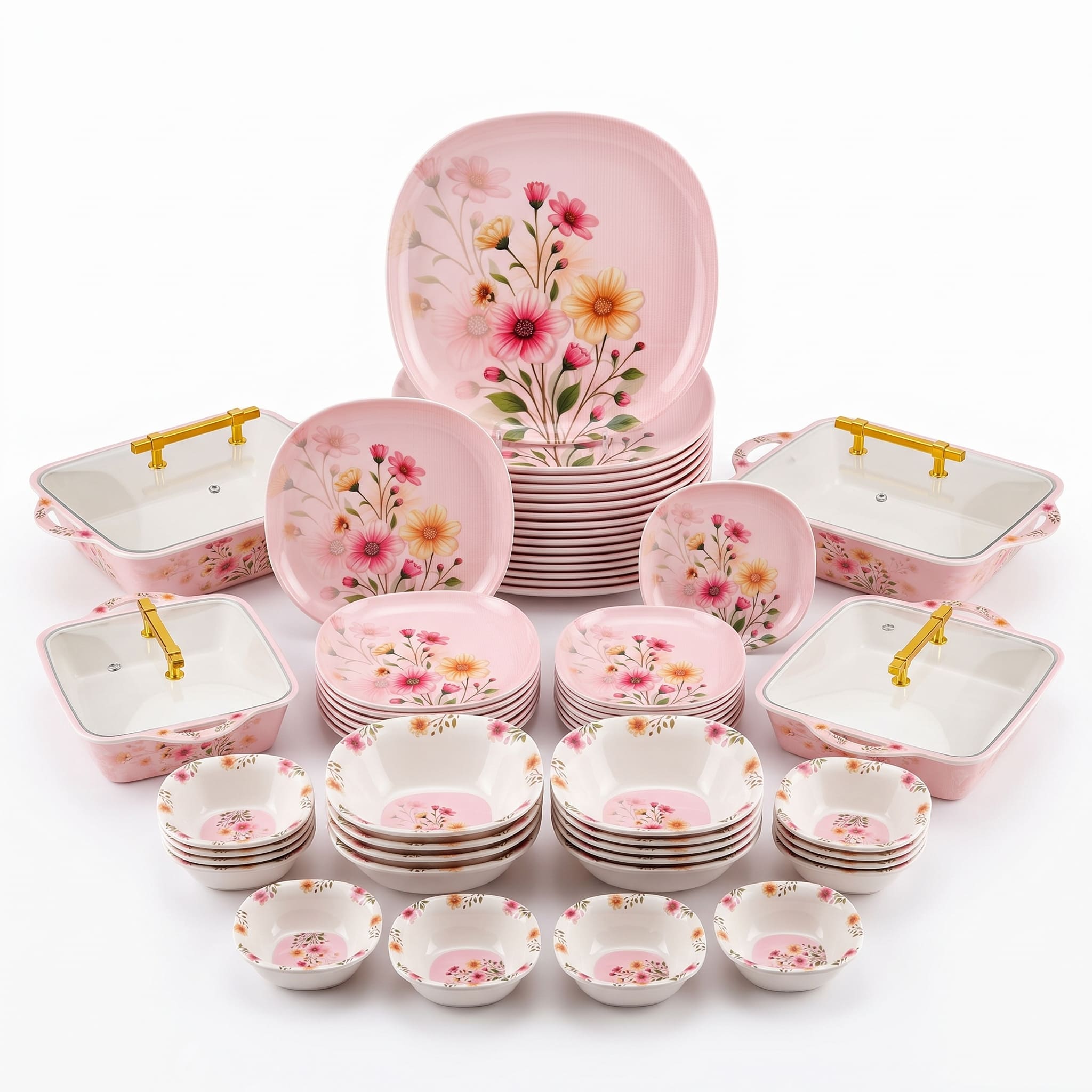 Pink Wildflower Garden 72 Piece Melamine Dinner Set | YB Melamine - Image 3