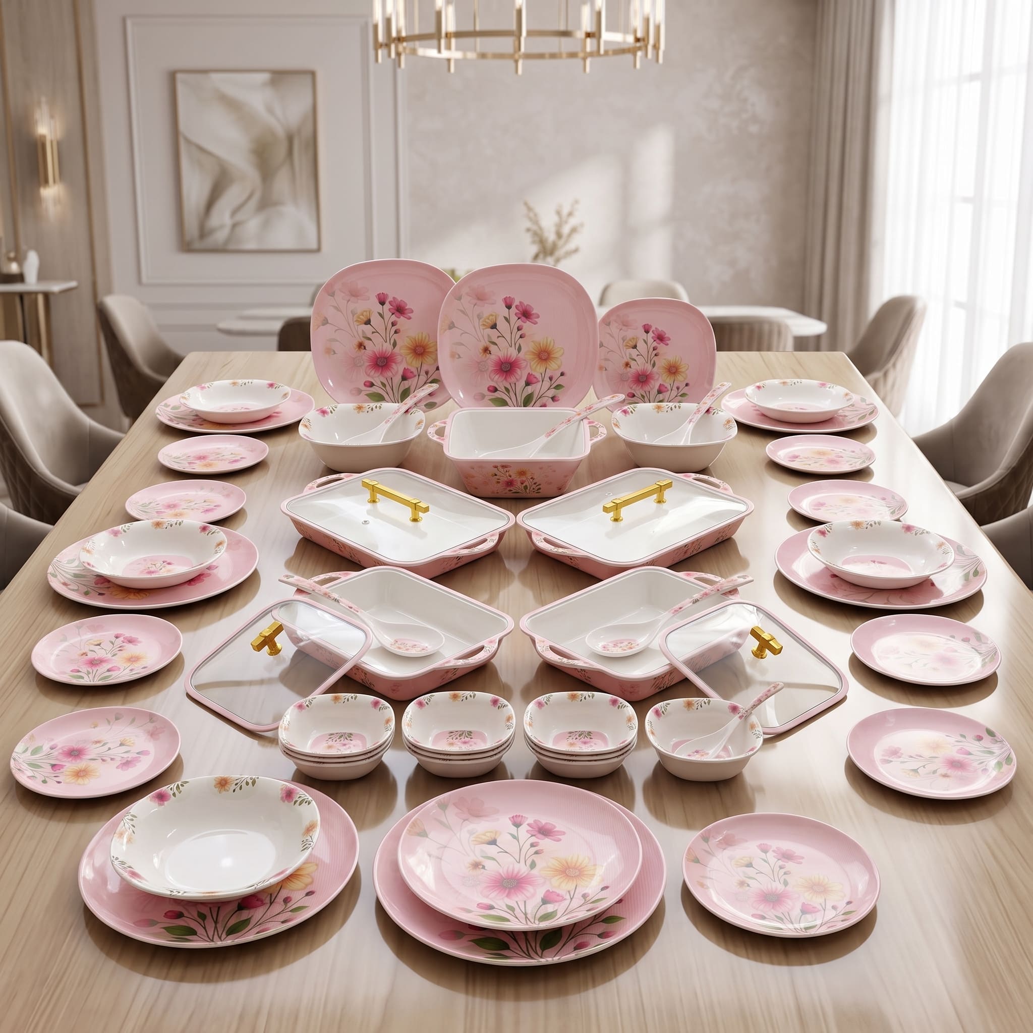 Pink Wildflower Garden 72 Piece Melamine Dinner Set | YB Melamine - Image 4