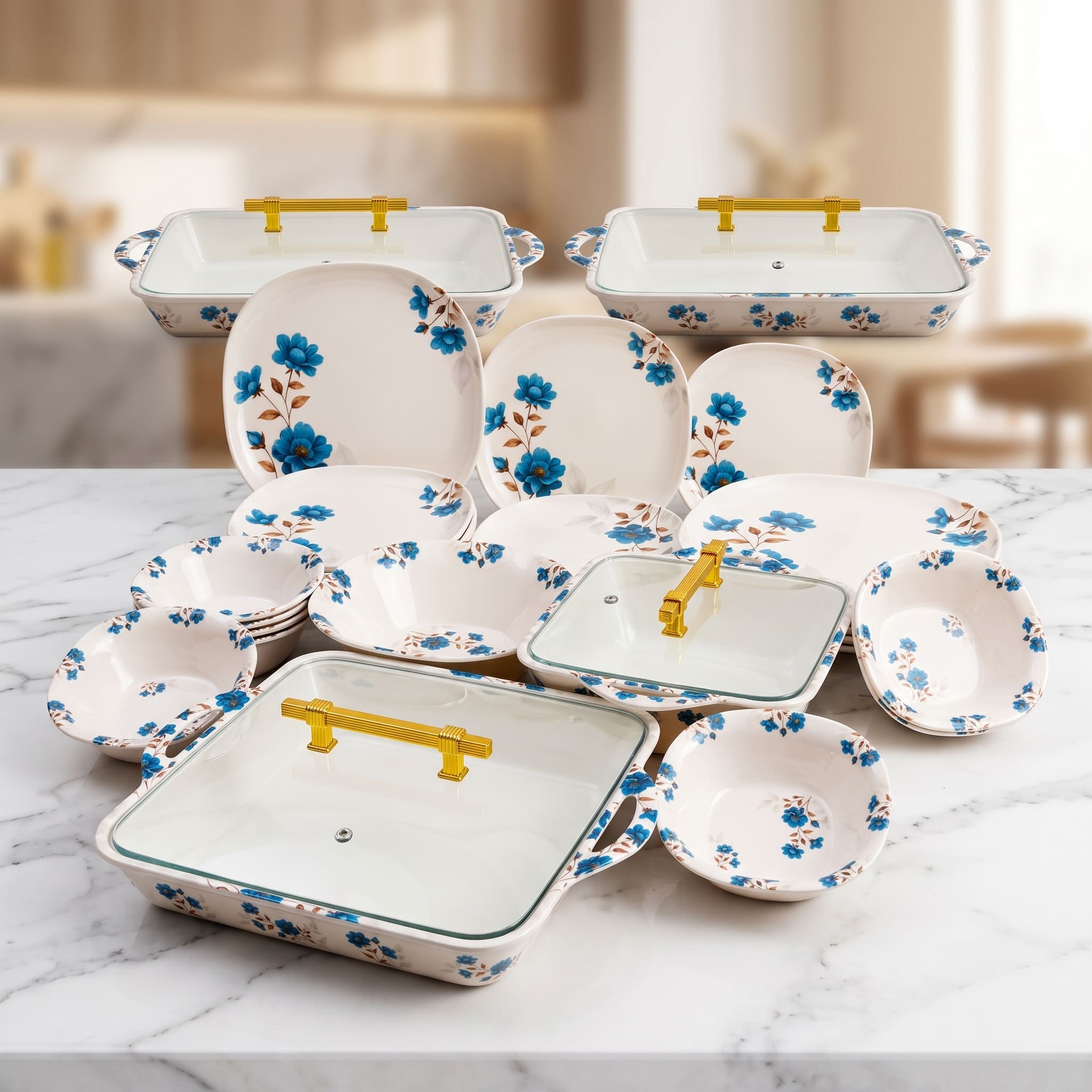 Ivory & Cobalt Blue Blossom 72 Piece Melamine Dinner Set | YB Melamine - Image 3