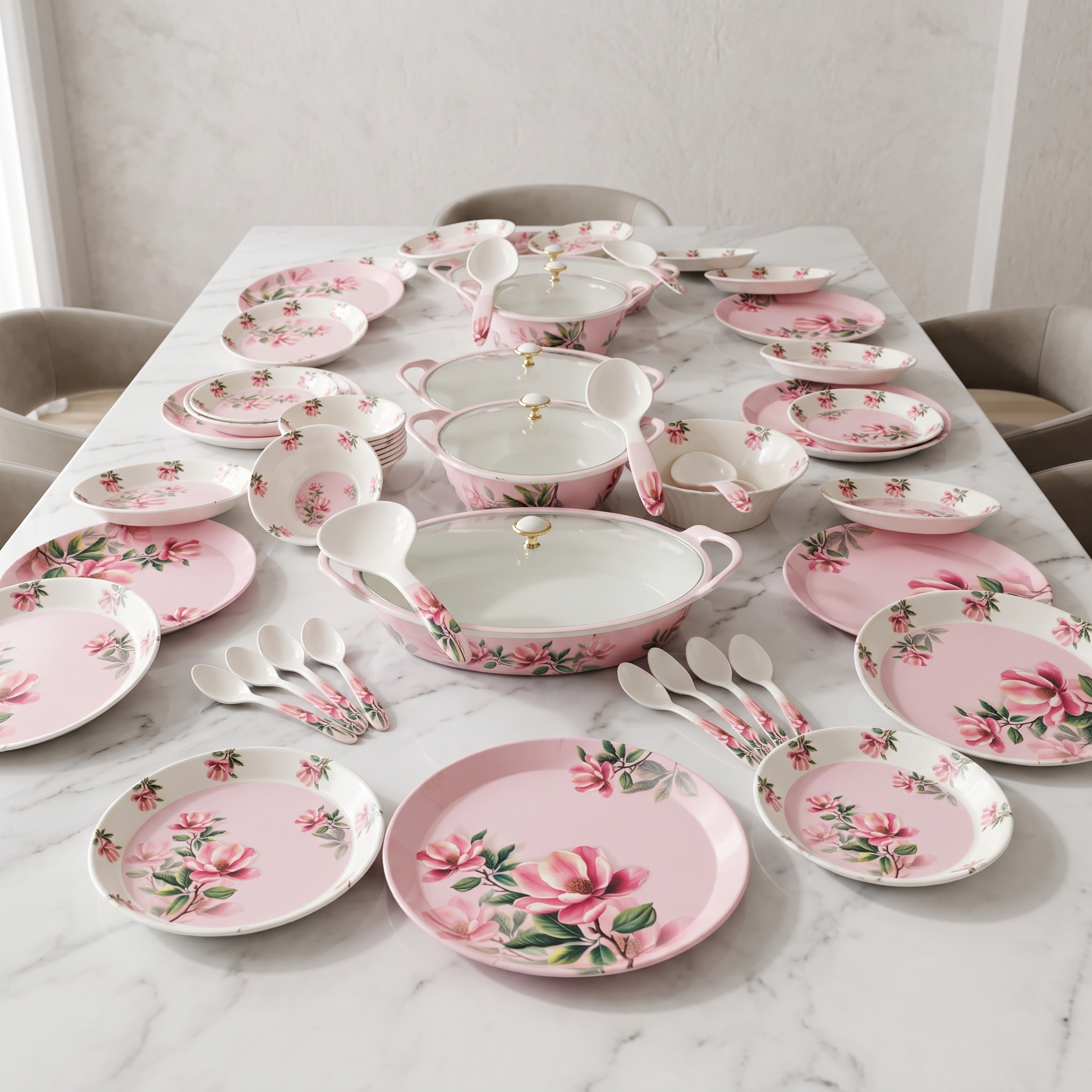 Blush Pink Floral Melamine 72 Piece Dinner Set | YB Melamine - Image 3