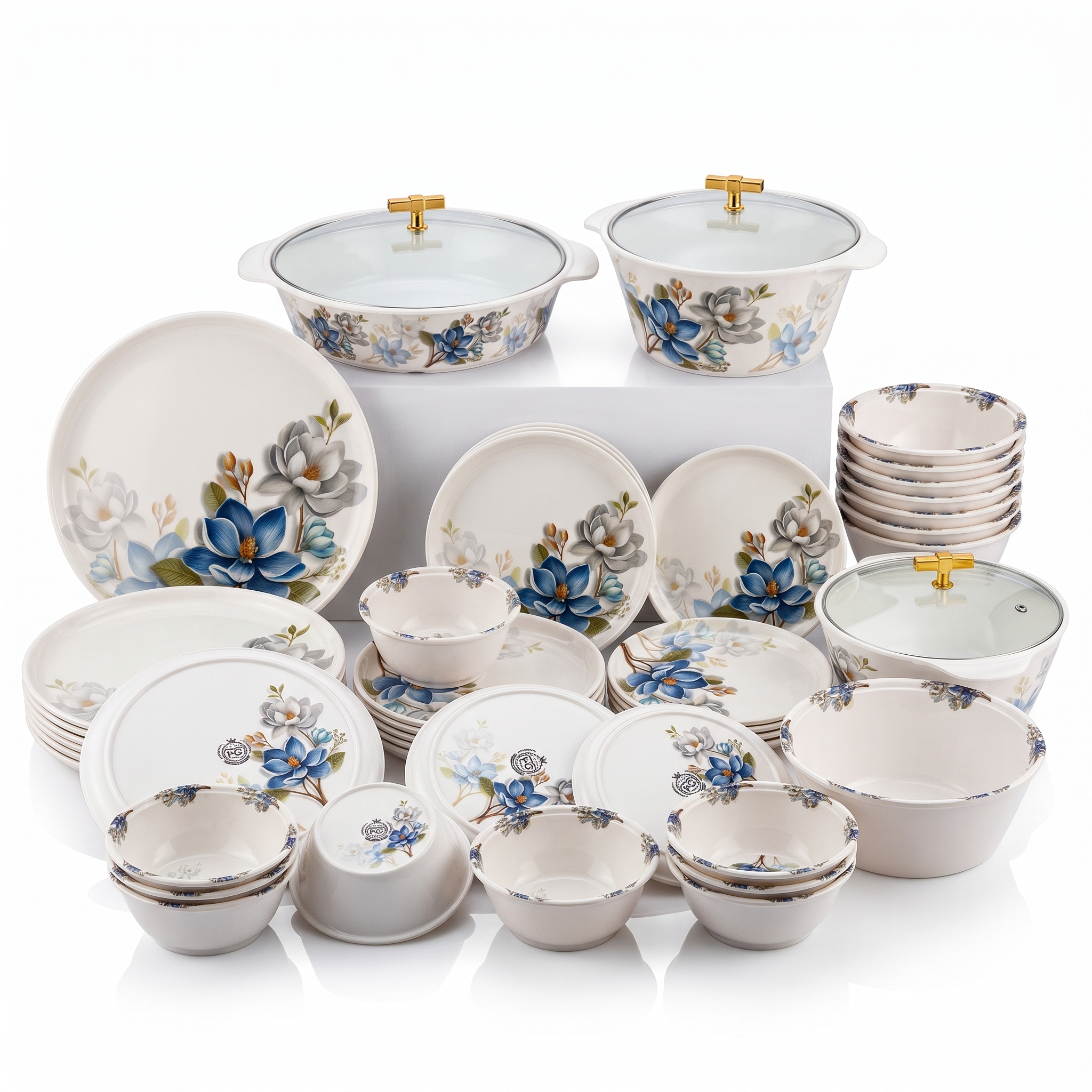 Royal Blue & Grey Floral 72 Piece Melamine Dinner Set | YB Melamine - Image 5