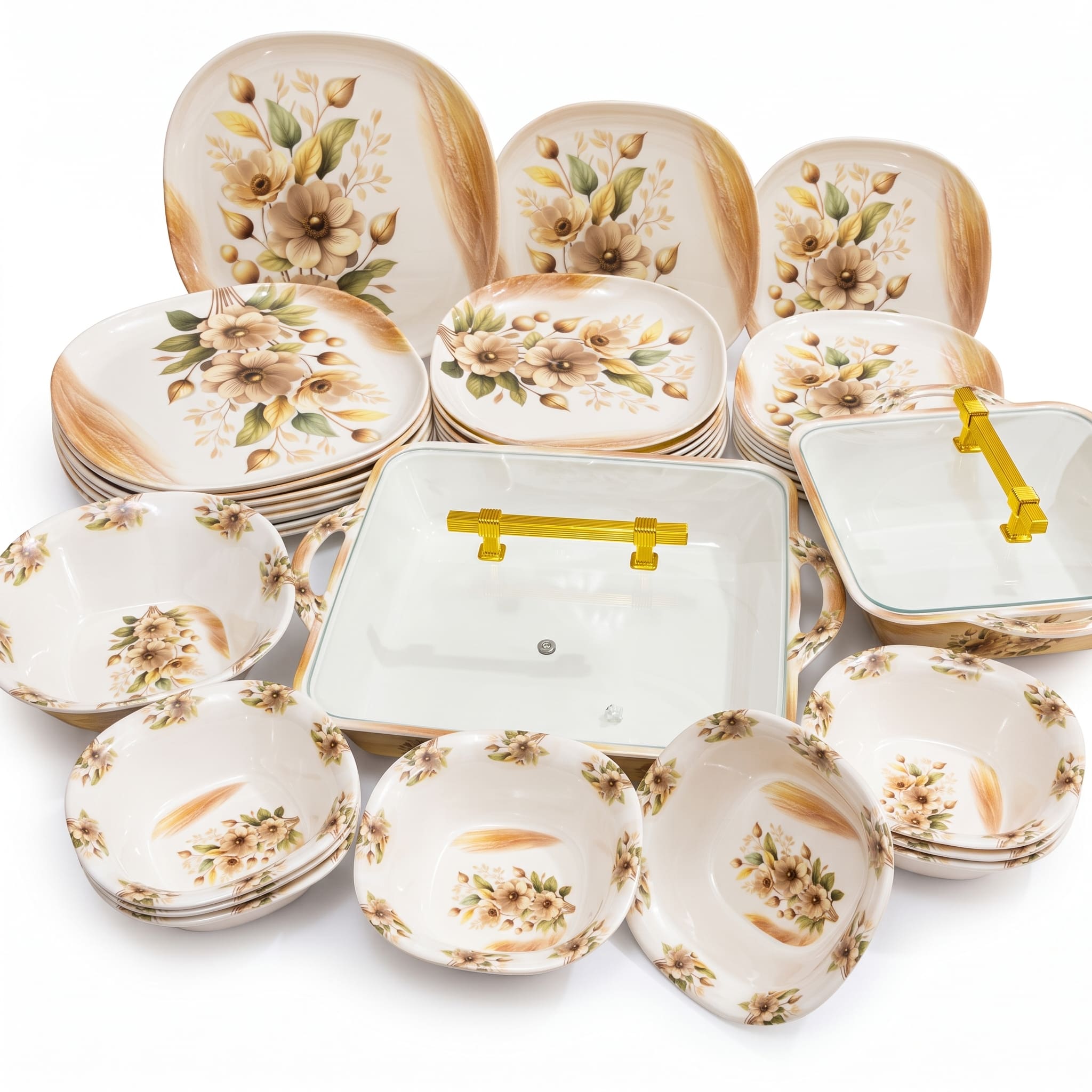 Vintage Cream & Gold Floral 72 Piece Melamine Dinner Set | YB Melamine - Image 6