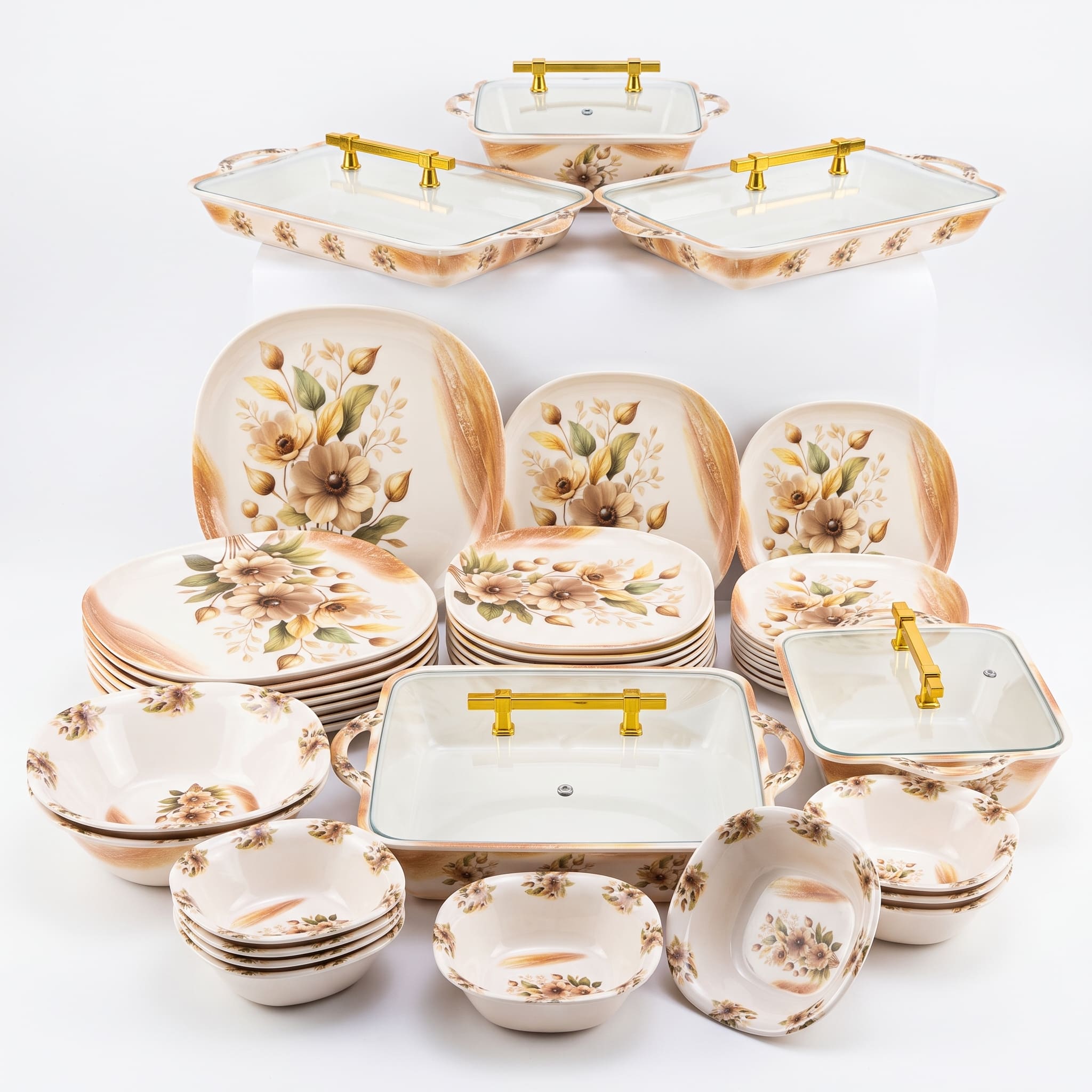 Vintage Cream & Gold Floral 72 Piece Melamine Dinner Set | YB Melamine - Image 5
