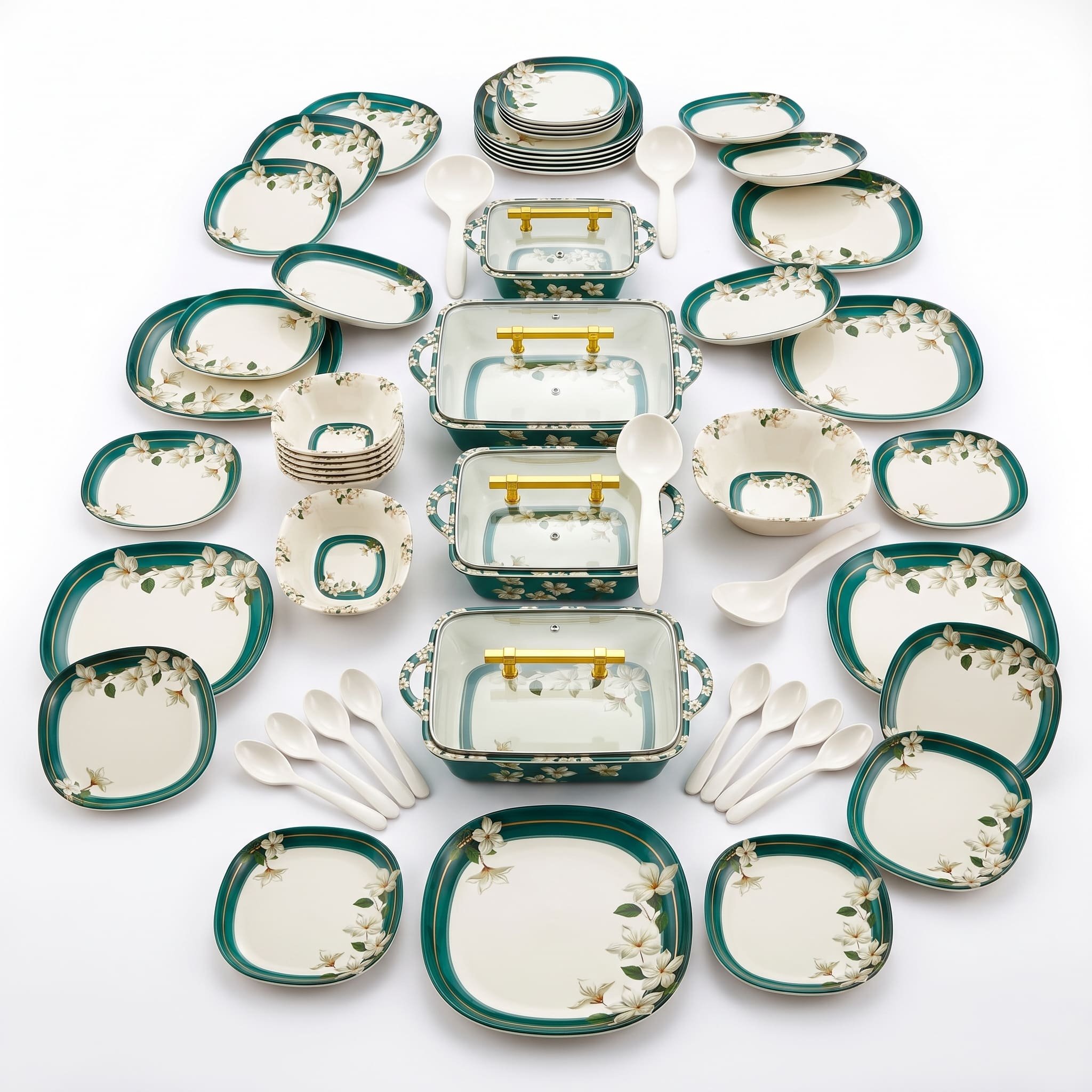 Forest Jade Blossom 72 Piece Melamine Dinner Set | YB Melamine - Image 2
