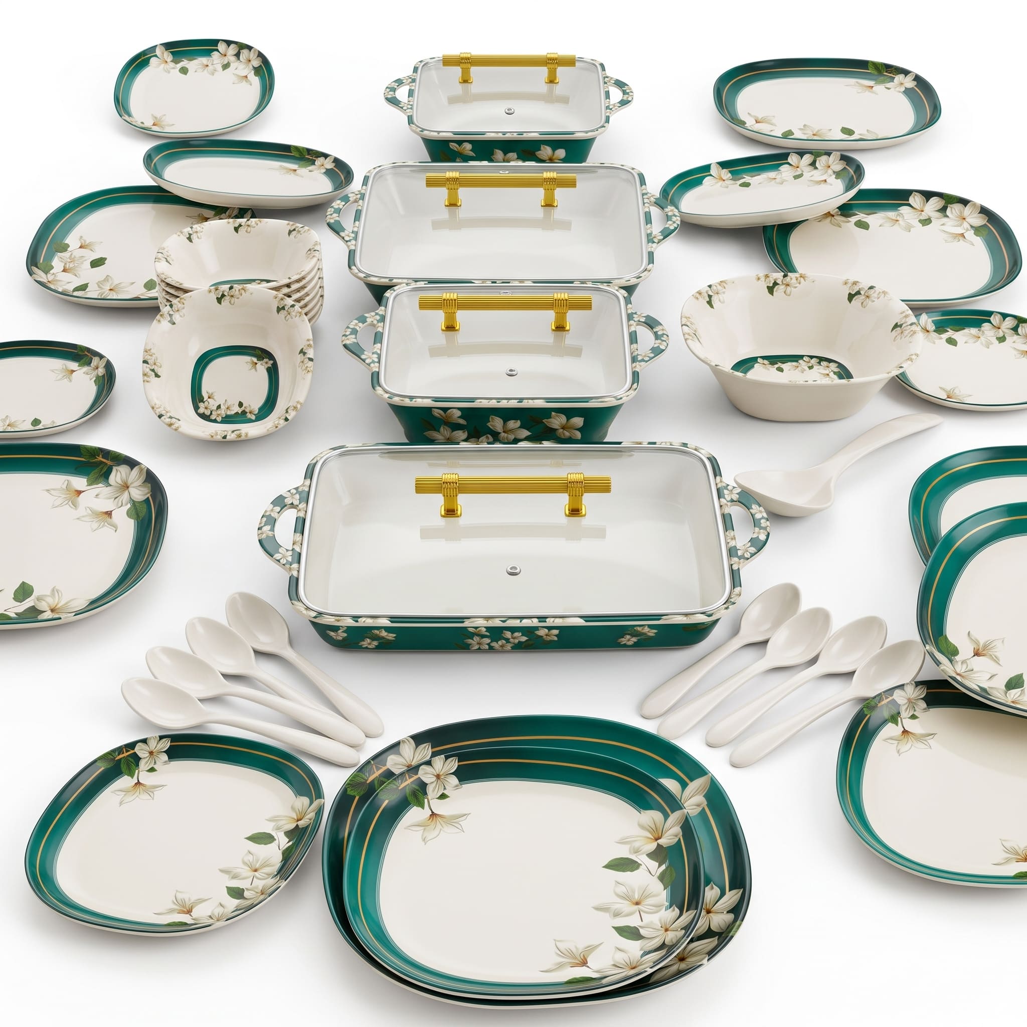 Forest Jade Blossom 72 Piece Melamine Dinner Set | YB Melamine - Image 3