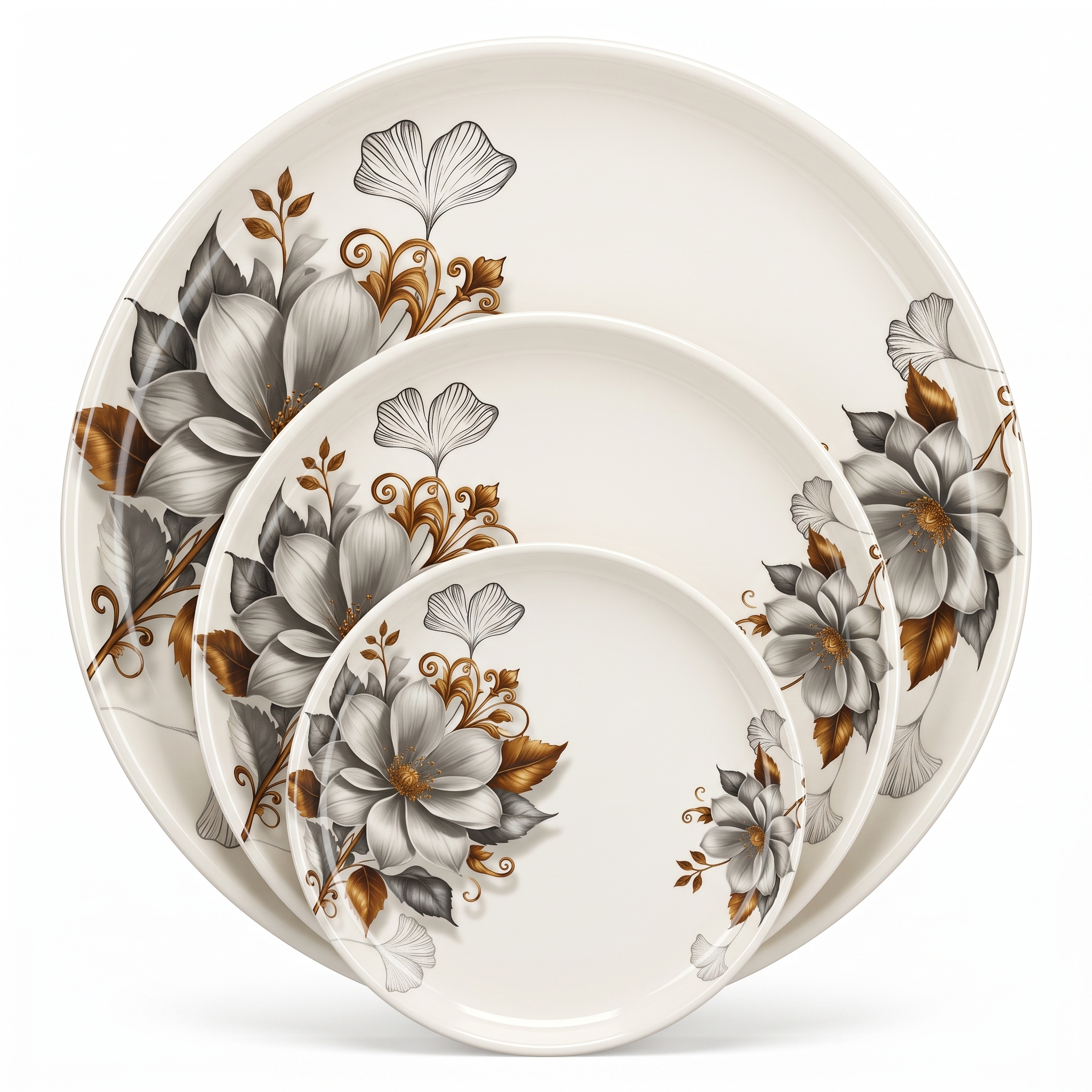 Metallic Gold Floral Elegance 72 Piece Melamine Dinner Set | YB Melamine - Image 8