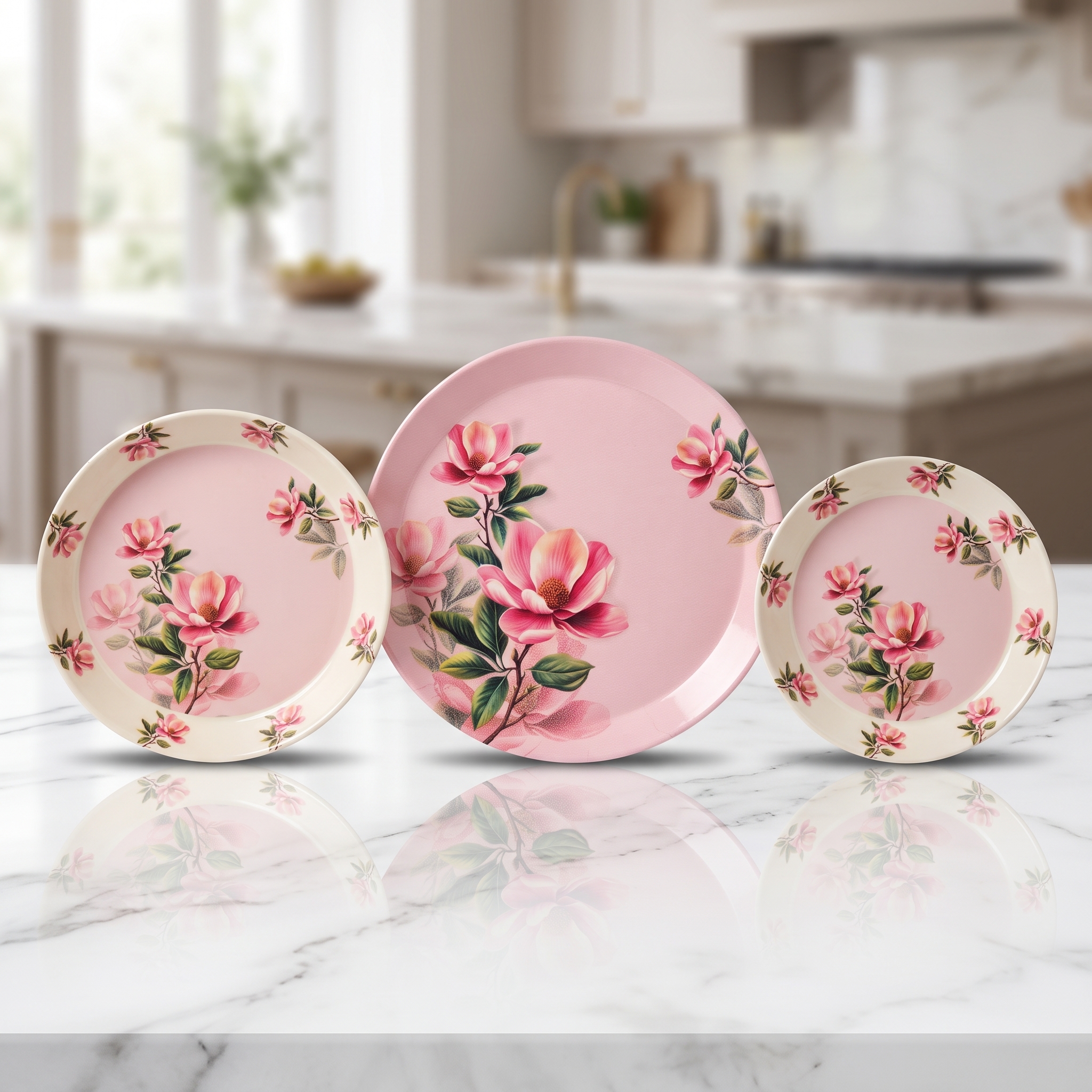 Blush Pink Floral Melamine 72 Piece Dinner Set | YB Melamine - Image 9