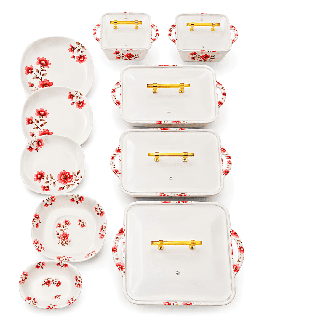 Ruby Red Floral 72 Piece Melamine Dinner Set | YB Melamine - Image 7