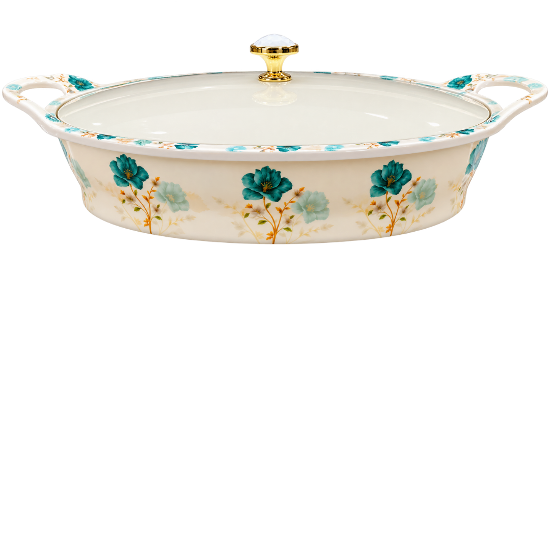 Teal & Light Blue Floral 72 Piece Melamine Dinner Set | YB Melamine - Image 3