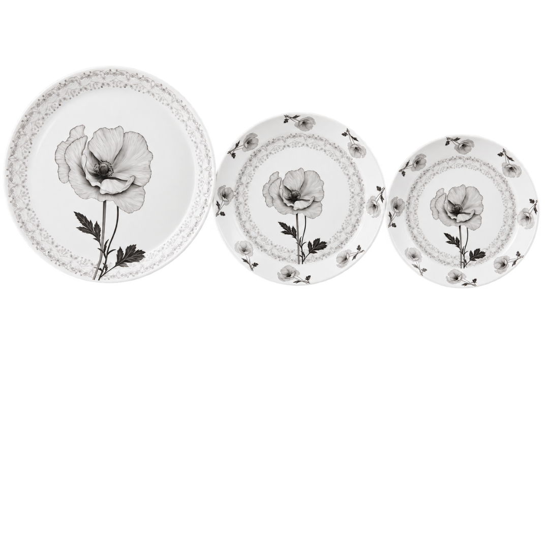 Classic Black & White Poppy 72 Piece Melamine Dinner Set | YB Melamine - Image 5