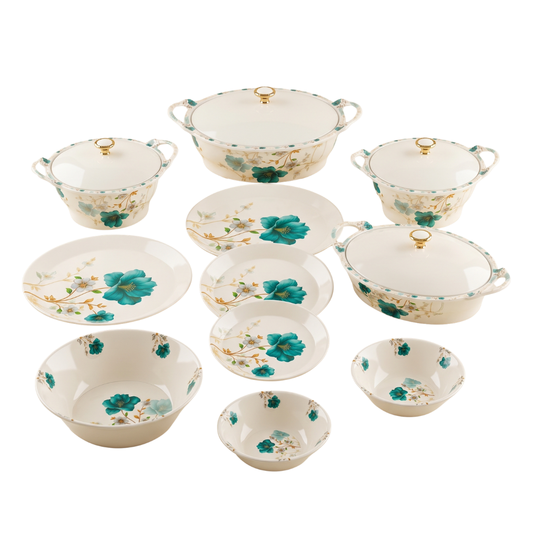 Teal & Light Blue Floral 72 Piece Melamine Dinner Set | YB Melamine - Image 2