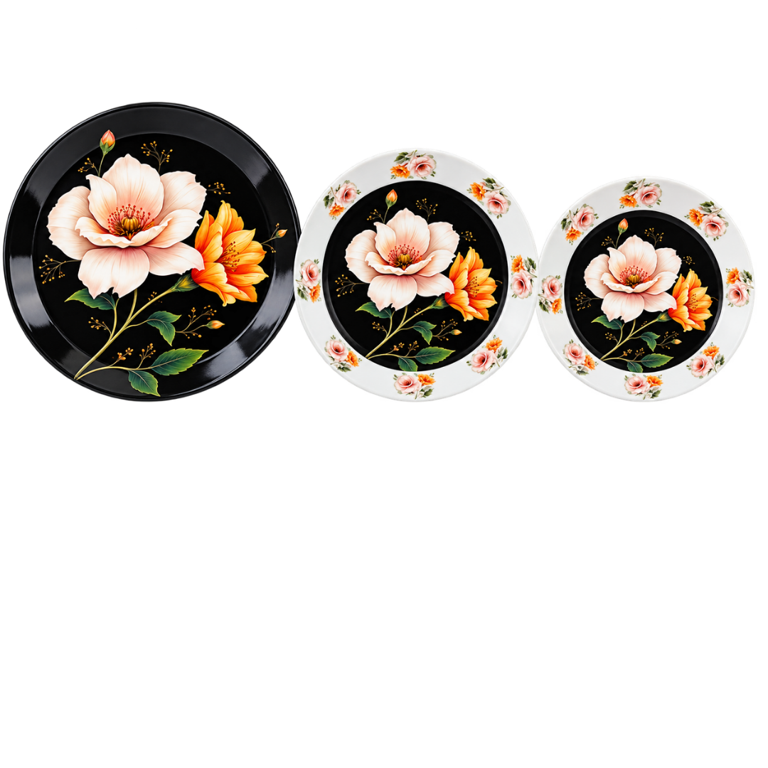 Jet Black & Gold Floral 72 Piece Melamine Dinner Set | YB Melamine - Image 4