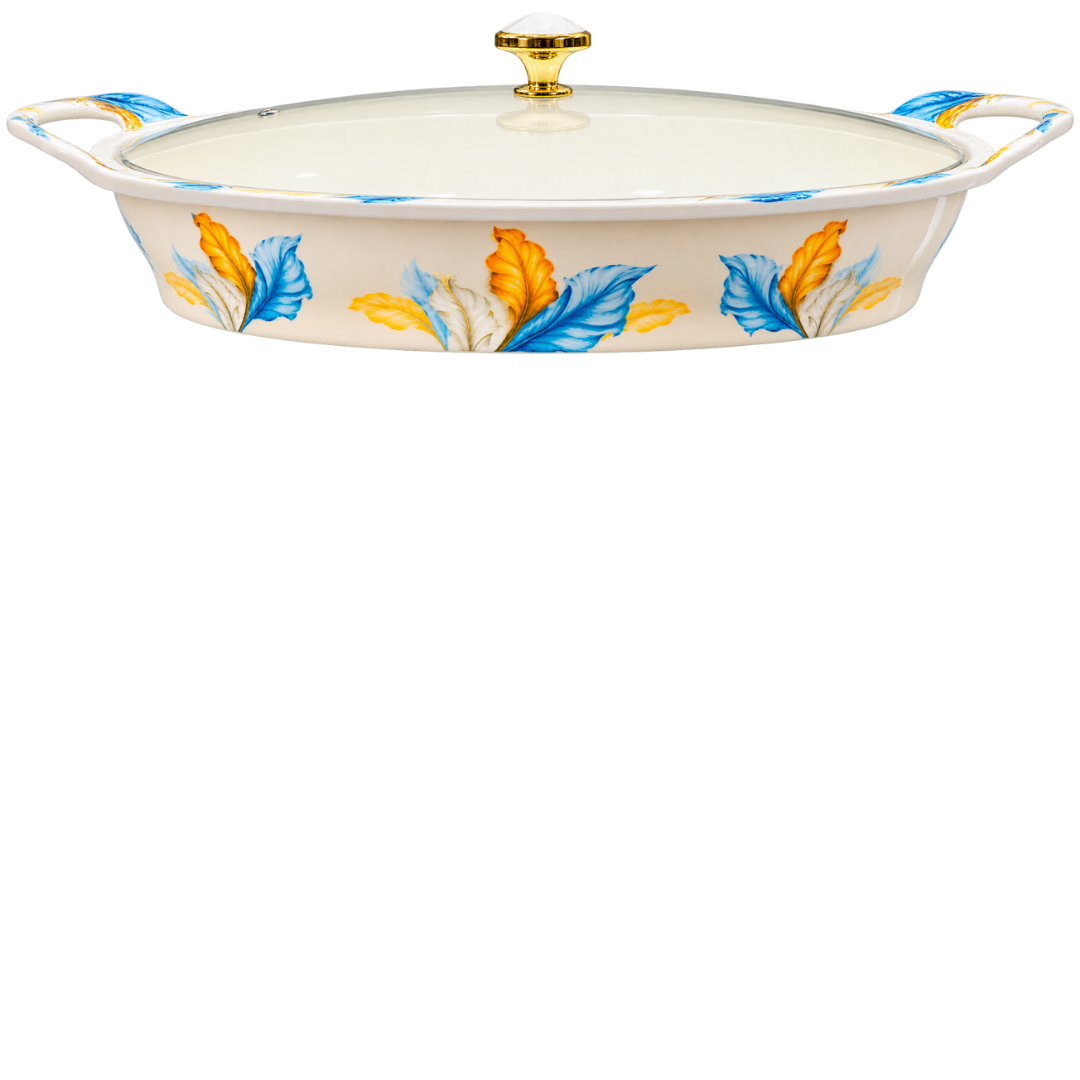 Blue & Gold Leaf Artistic 72 Piece Melamine Dinner Set | YB Melamine - Image 5