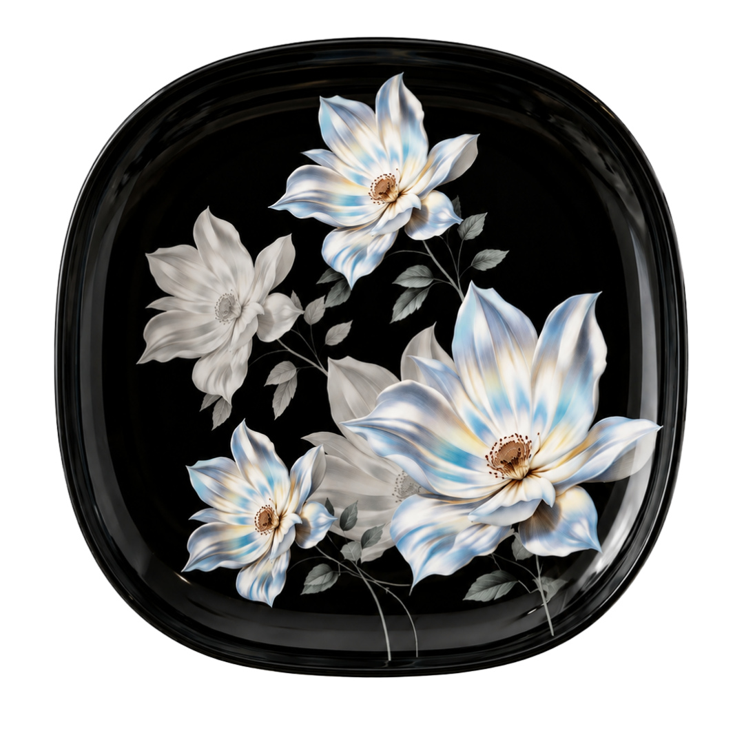 Dark Noir Blue Blossom 72 Piece Melamine Dinner Set | YB Melamine
