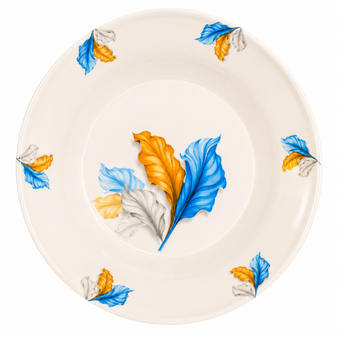 Blue & Gold Leaf Artistic 72 Piece Melamine Dinner Set | YB Melamine - Image 4
