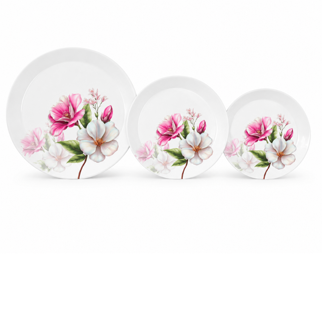 Pink & White Floral Bouquet 72 Piece Melamine Dinner Set | YB Melamine - Image 3