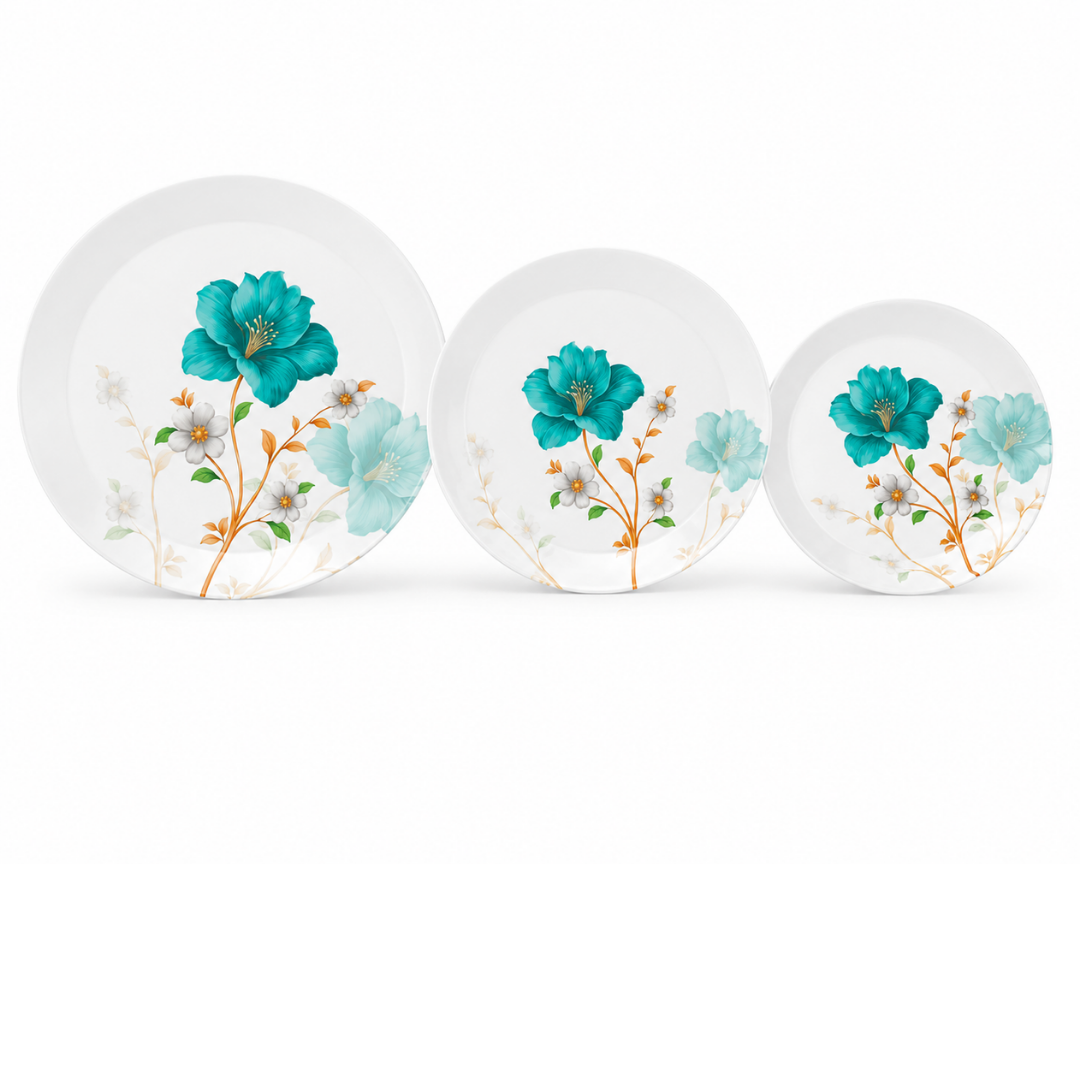 Teal & Light Blue Floral 72 Piece Melamine Dinner Set | YB Melamine - Image 4