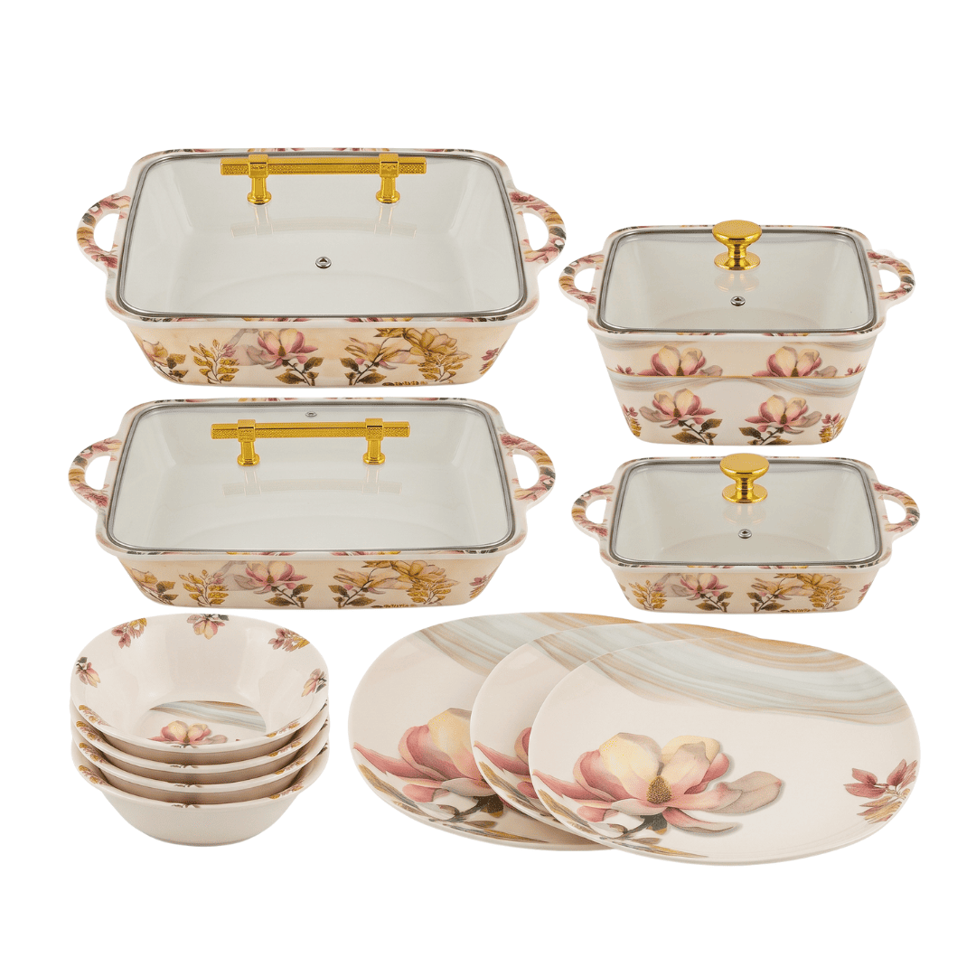 Blush Magnolia Floral 72 Piece Melamine Dinner Set | YB Melamine - Image 4