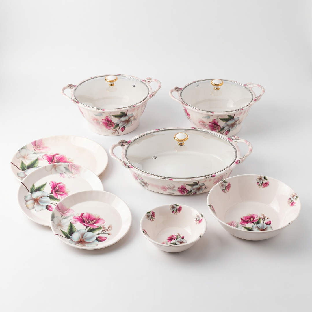 Pink & White Floral Bouquet 72 Piece Melamine Dinner Set | YB Melamine - Image 4