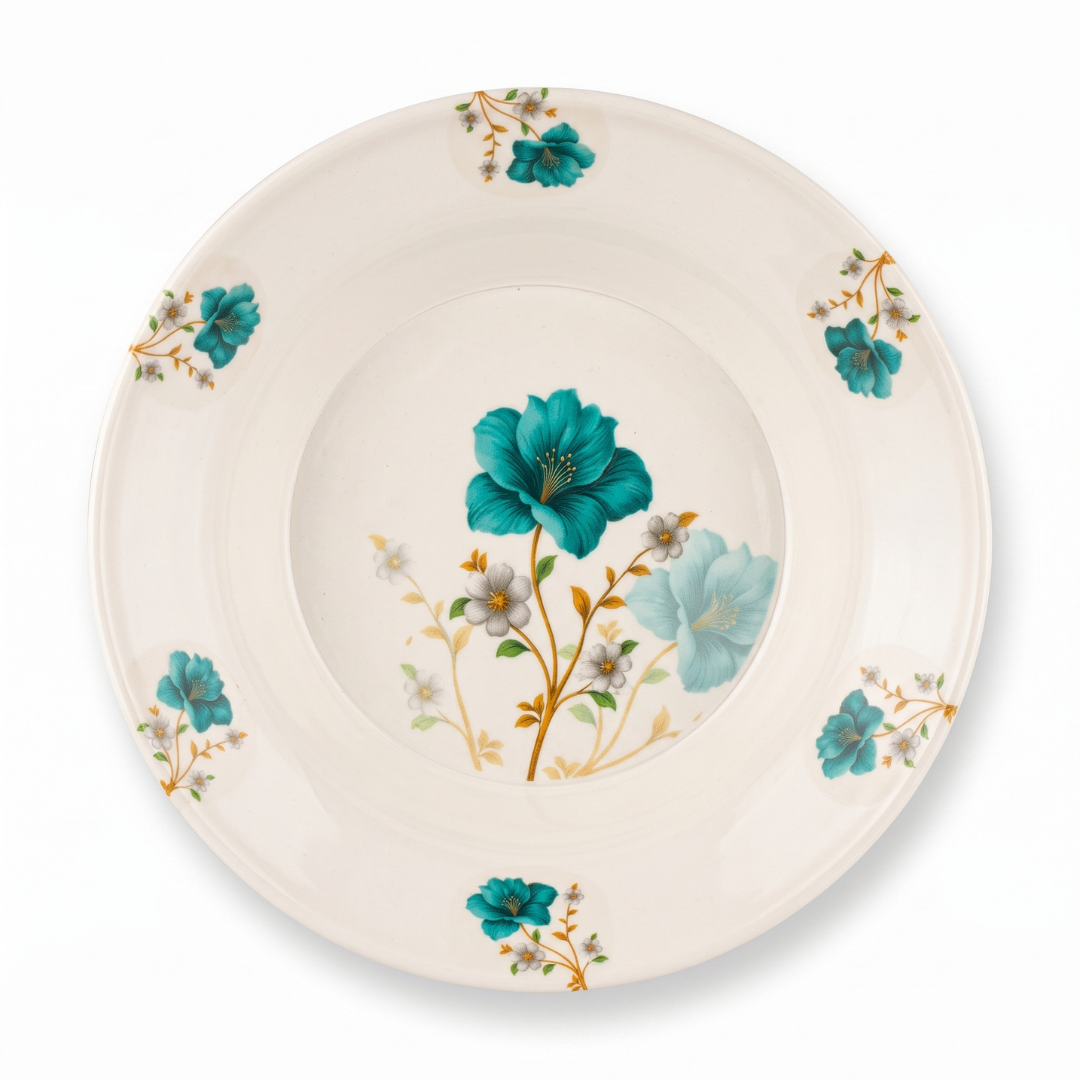 Teal & Light Blue Floral 72 Piece Melamine Dinner Set | YB Melamine - Image 5
