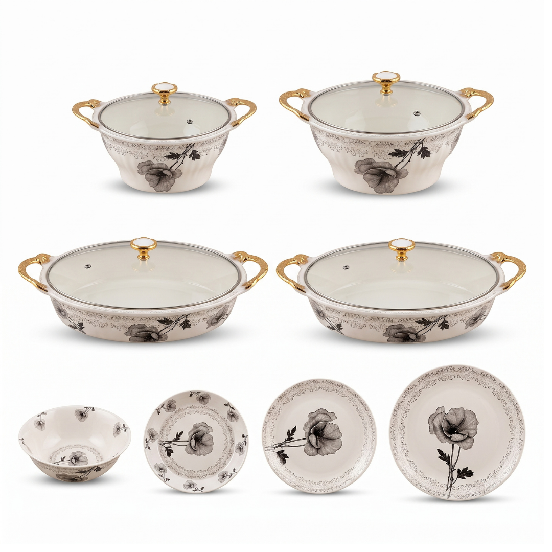 Classic Black & White Poppy 72 Piece Melamine Dinner Set | YB Melamine - Image 2
