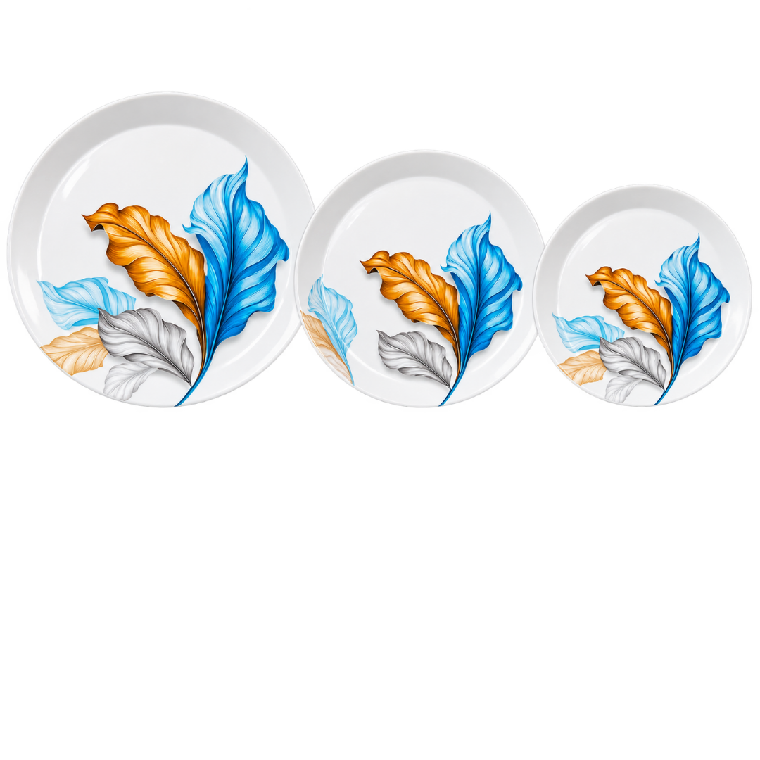 Blue & Gold Leaf Artistic 72 Piece Melamine Dinner Set | YB Melamine - Image 3