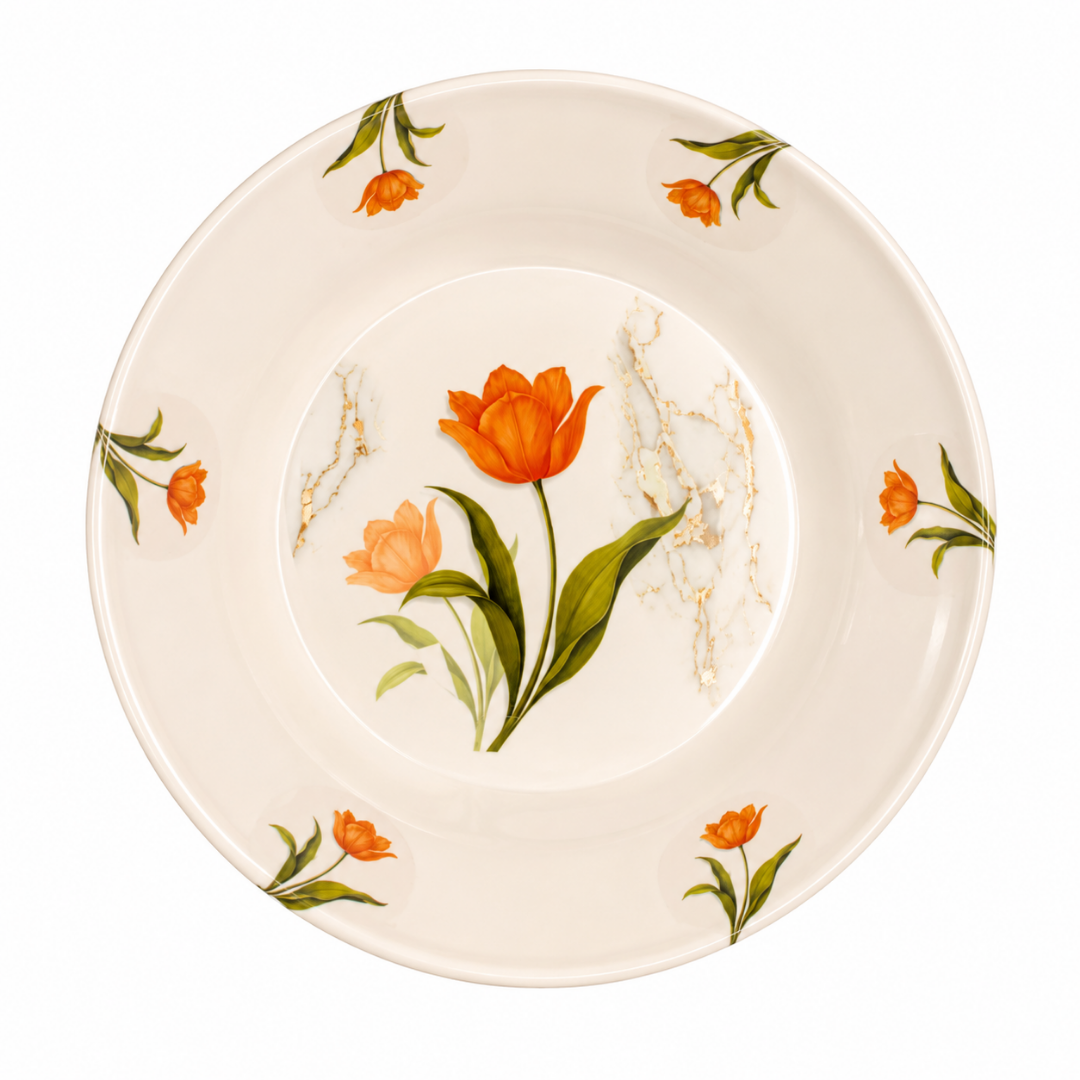 Orange Tulip & Marble Border 72 Piece Melamine Dinner Set | YB Melamine - Image 5
