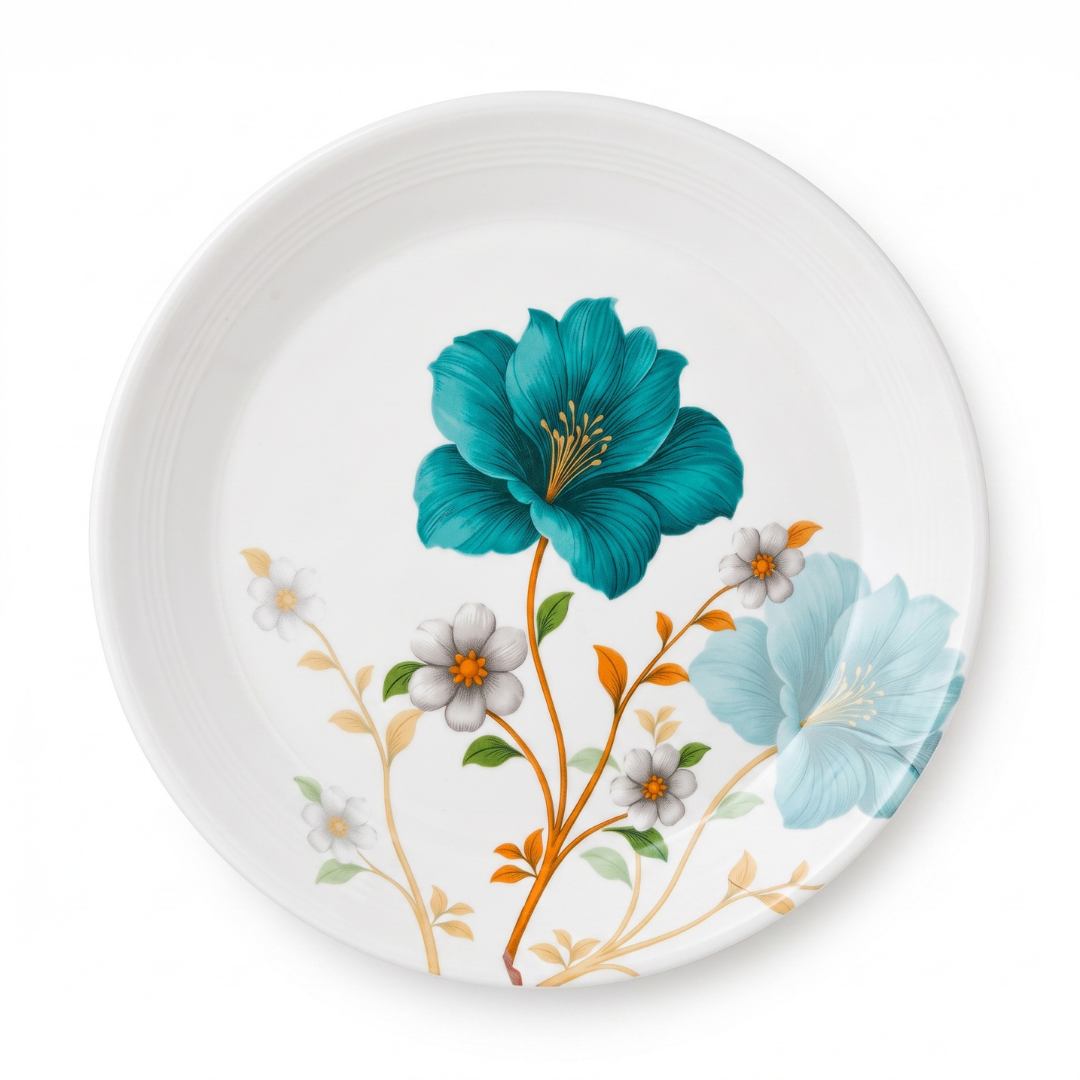 Teal & Light Blue Floral 72 Piece Melamine Dinner Set | YB Melamine