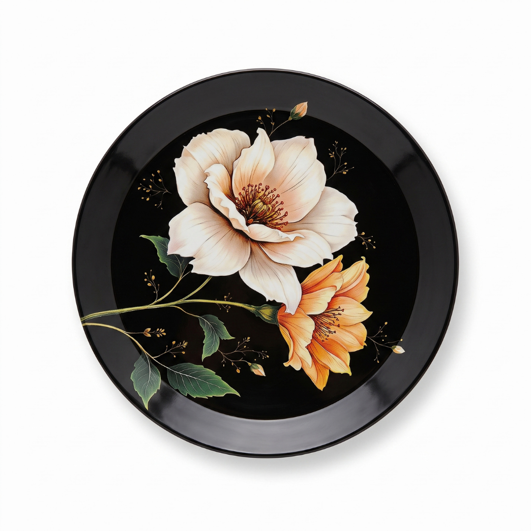 Jet Black & Gold Floral 72 Piece Melamine Dinner Set | YB Melamine