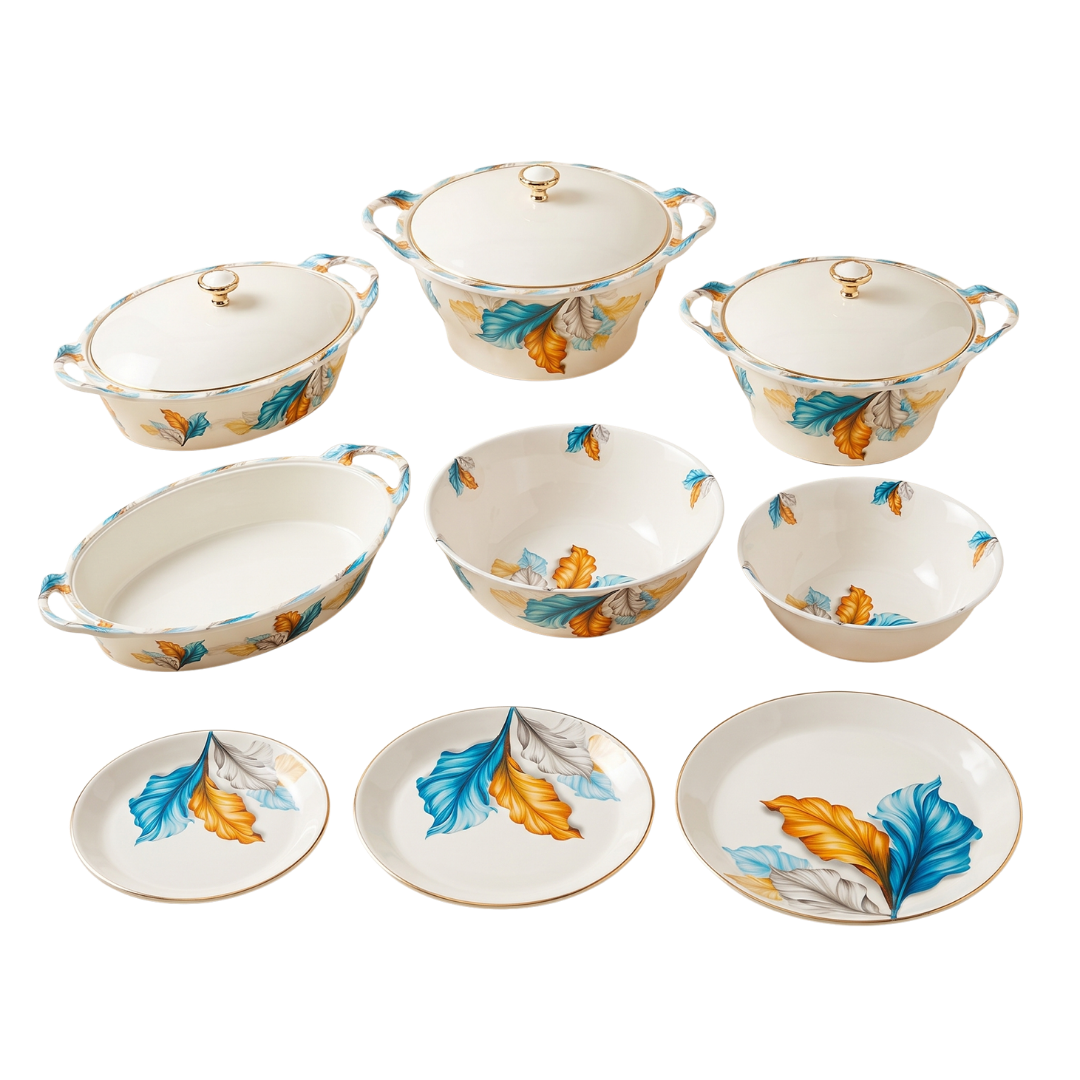 Blue & Gold Leaf Artistic 72 Piece Melamine Dinner Set | YB Melamine - Image 2