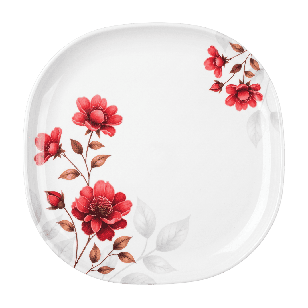Ruby Red Floral 72 Piece Melamine Dinner Set | YB Melamine