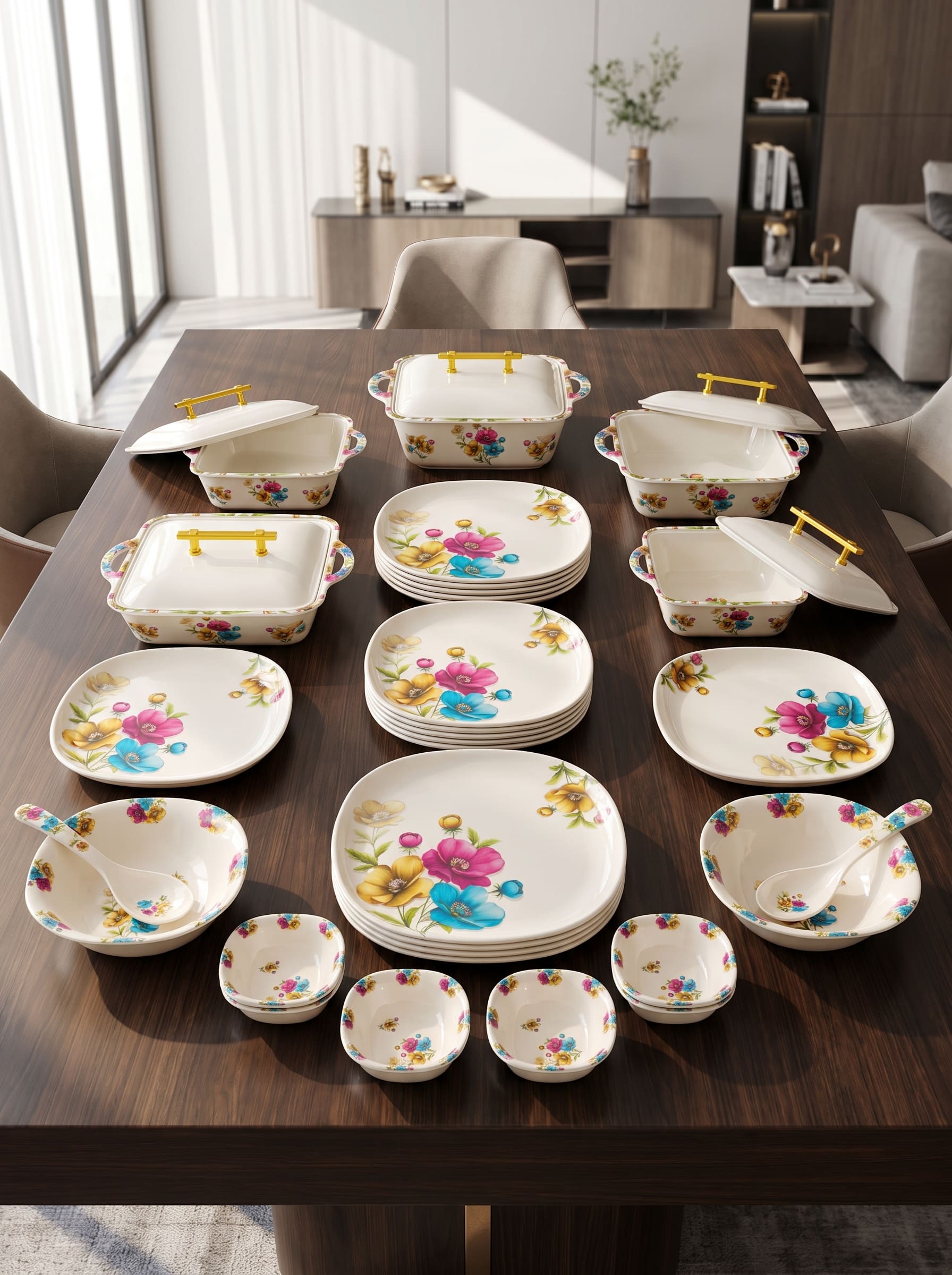 Boho Bright Floral Blossom 72 Piece Melamine Dinner Set | YB Melamine - Image 2