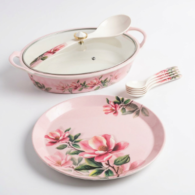Blush Pink Floral Melamine 72 Piece Dinner Set | YB Melamine - Image 2