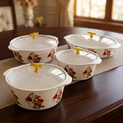 Crimson & Gold Tulip Bouquet 72 Piece Melamine Dinner Set | YB Melamine - Image 5