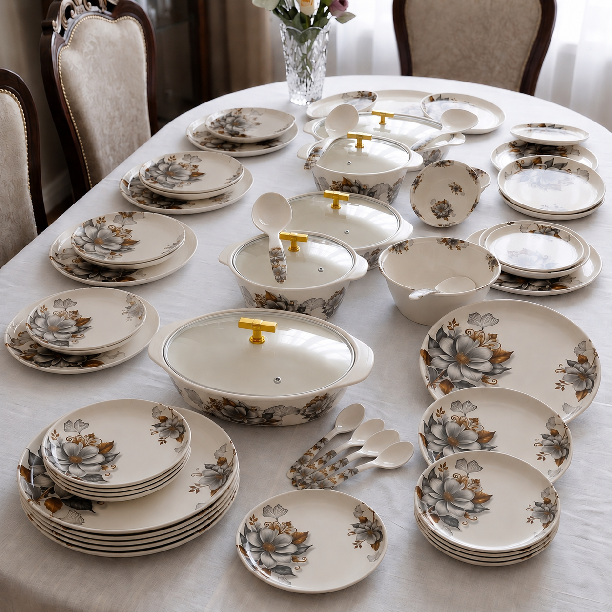 Metallic Gold Floral Elegance 72 Piece Melamine Dinner Set | YB Melamine - Image 6