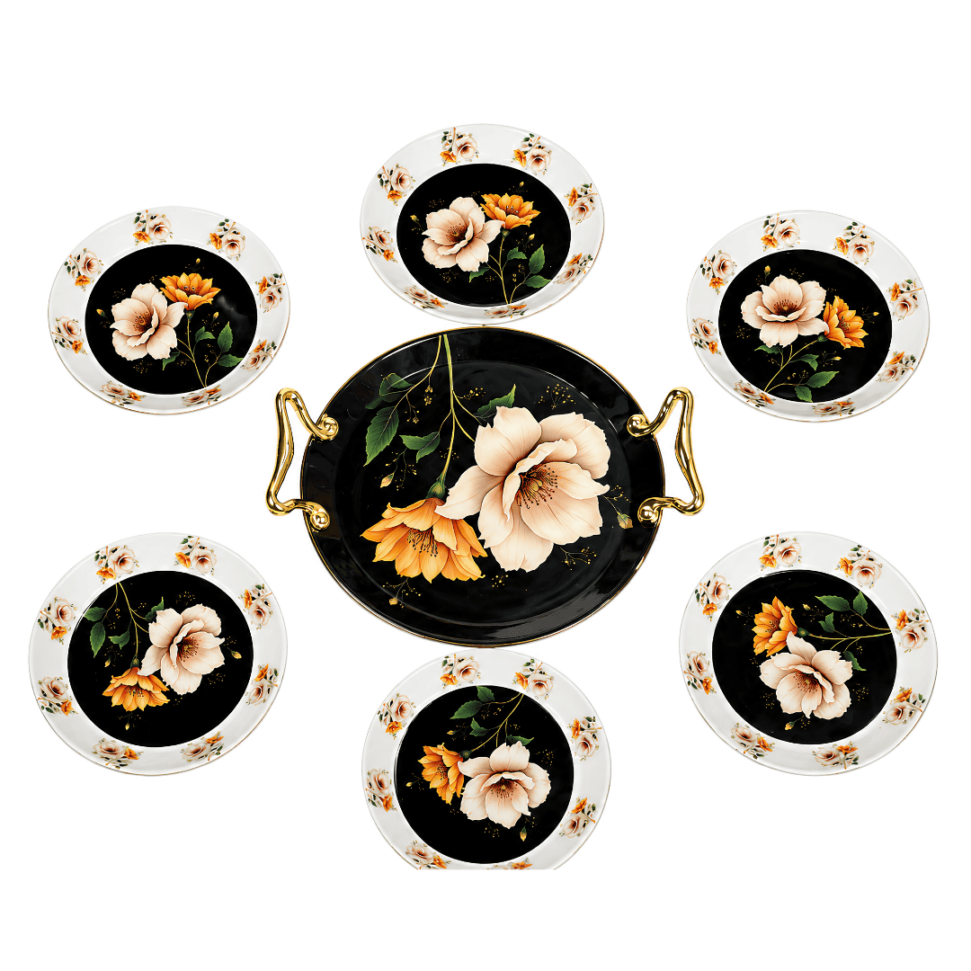 Black & Golden Rose Floral Melamine Cake Set | YB Melamine