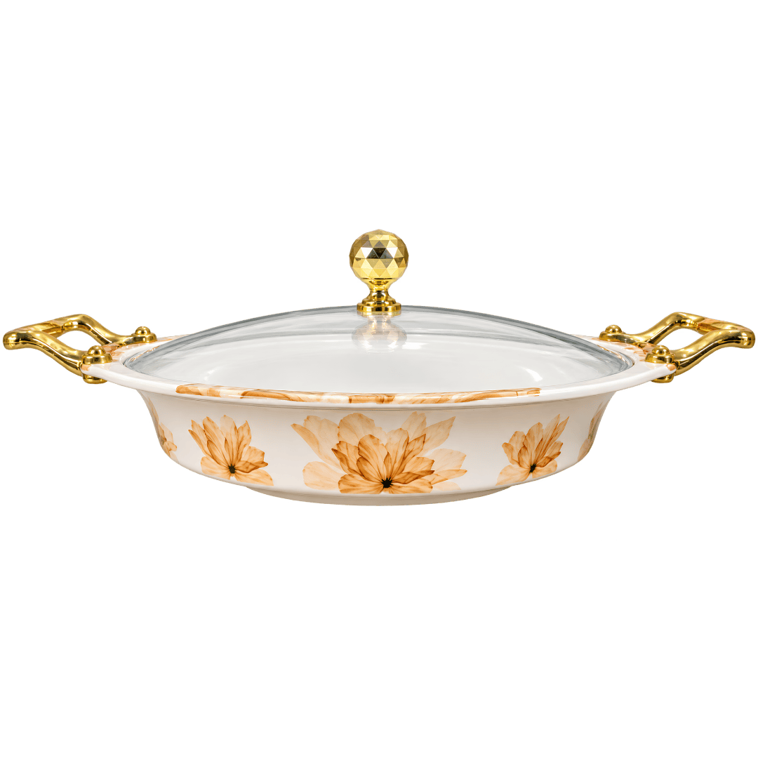 Soft Peach & Beige Abstract Floral 80 Piece Double Glazed Melamine Dinner Set | YB Melamine - Image 3