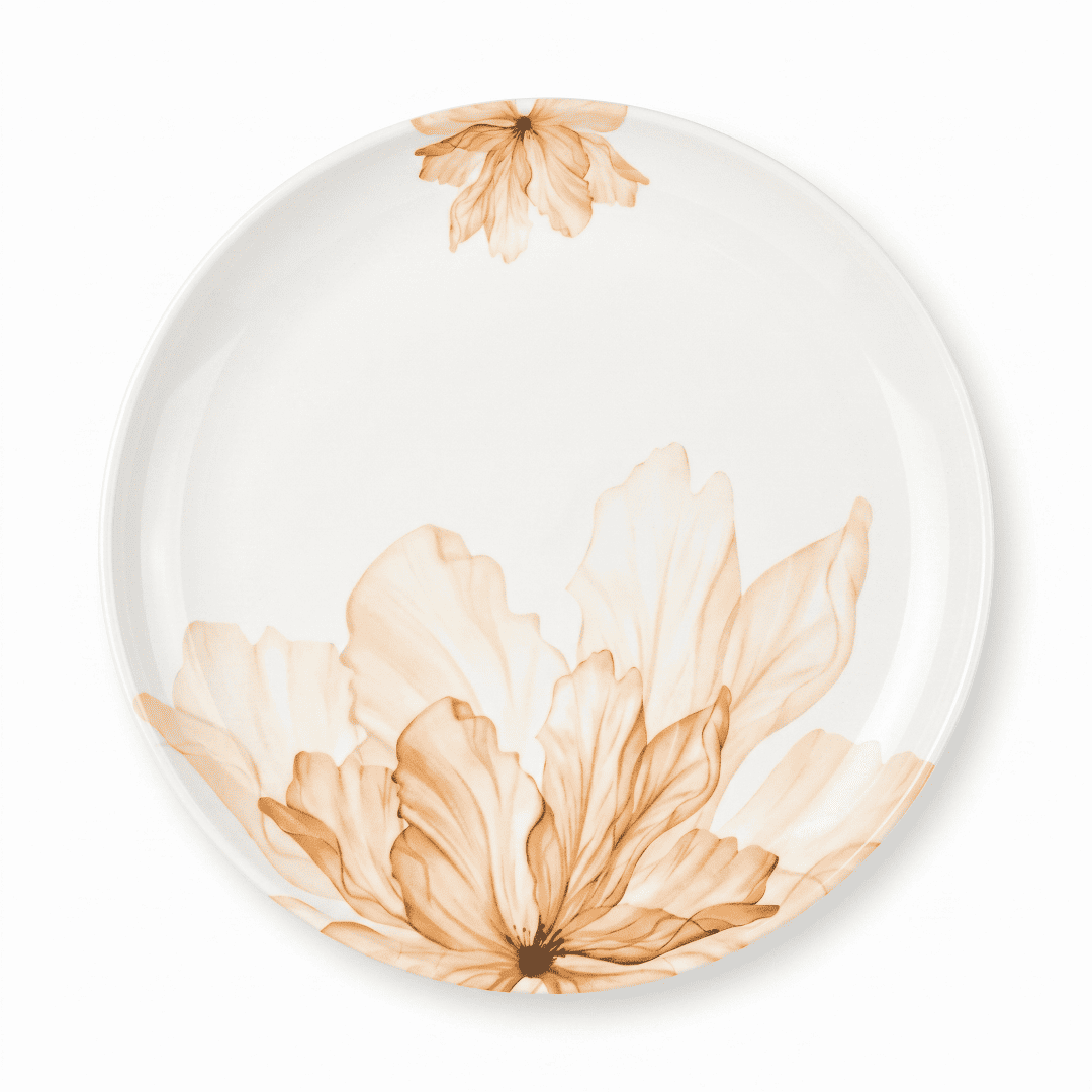 Soft Peach & Beige Abstract Floral 80 Piece Double Glazed Melamine Dinner Set | YB Melamine