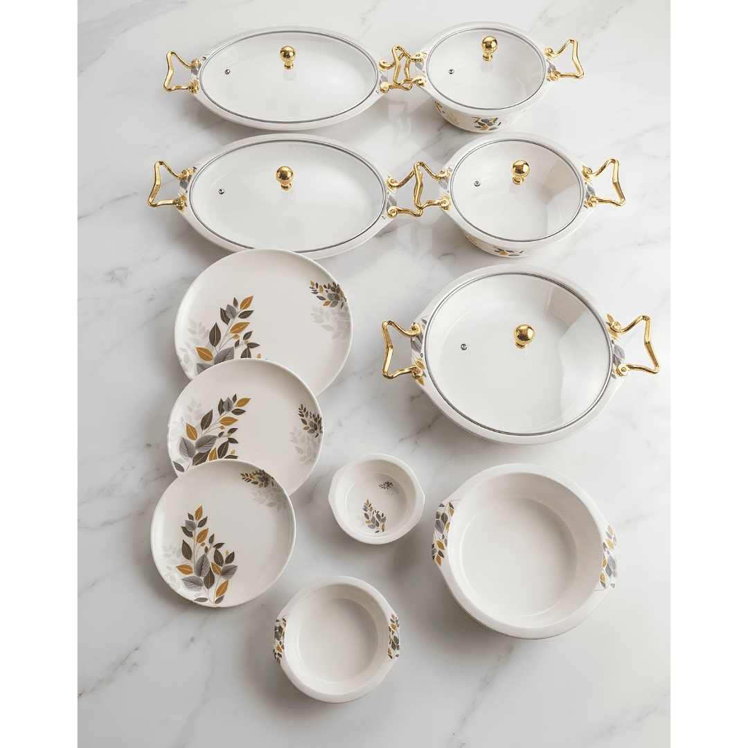 Bronze & Charcoal Foliage 80 Piece Double Glazed Melamine Dinner Set | YB Melamine - Image 6
