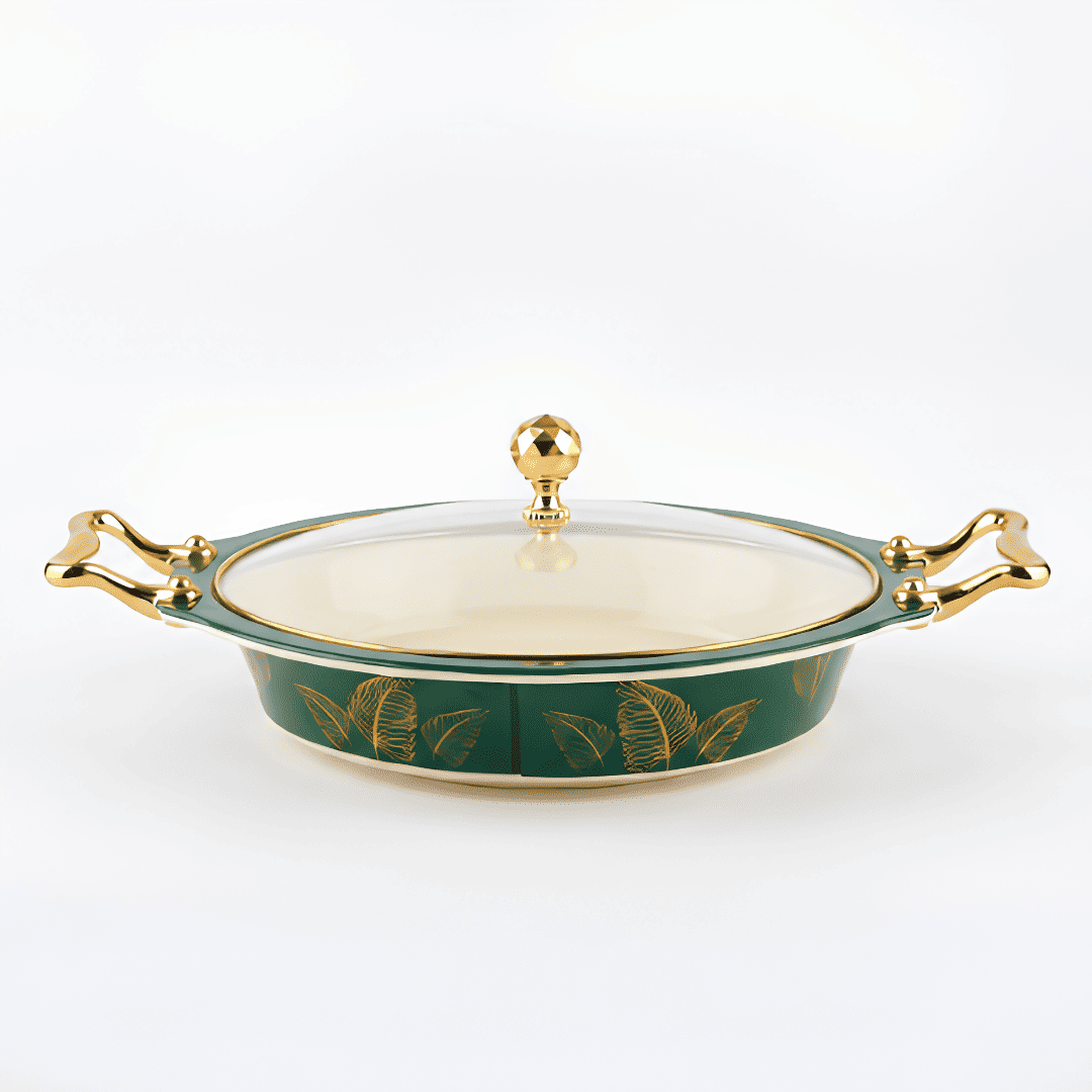 Emerald Green & Gold Feathers 80 Piece Double Glazed Melamine Dinner Set | YB Melamine - Image 5