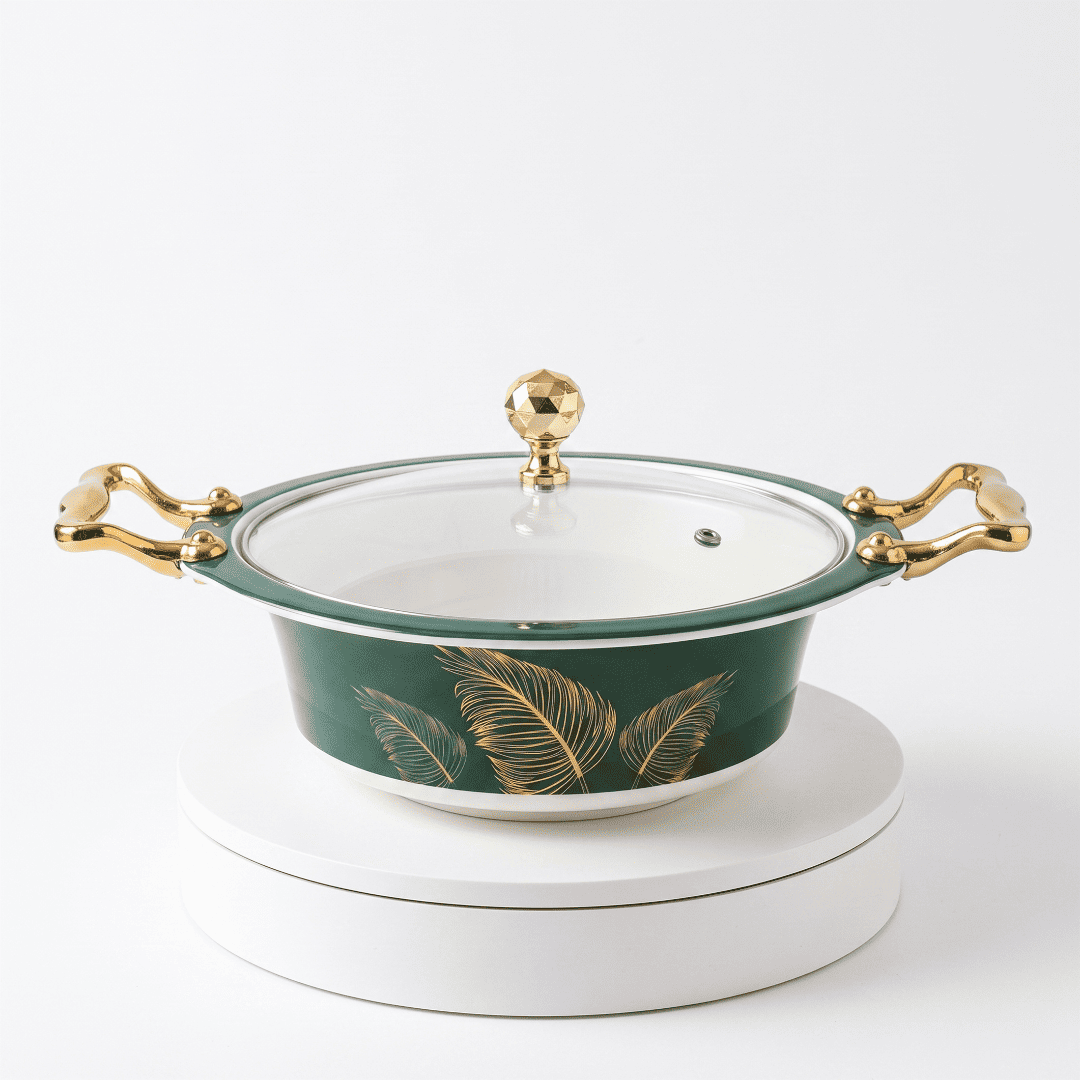 Emerald Green & Gold Feathers 80 Piece Double Glazed Melamine Dinner Set | YB Melamine - Image 3