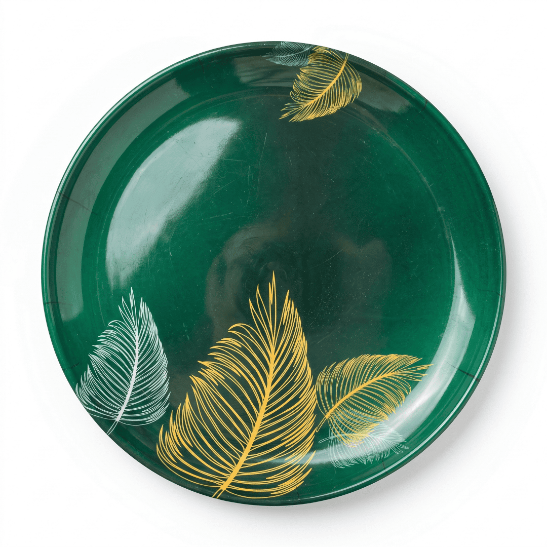 Emerald Green & Gold Feathers 80 Piece Double Glazed Melamine Dinner Set | YB Melamine