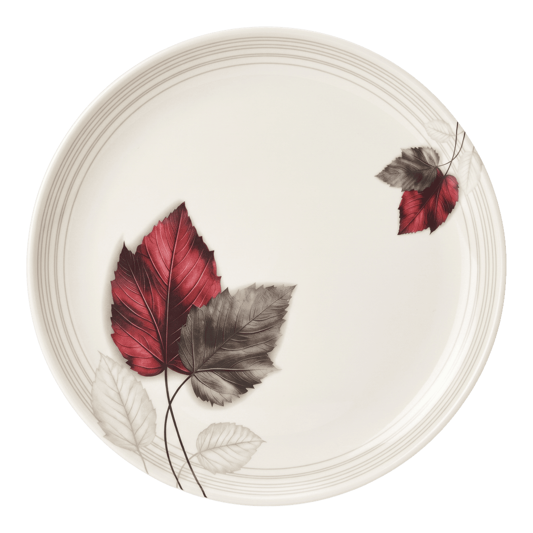 Maroon & Grey Maple Leaves 80 Piece Double Glazed Melamine Dinner Set | YB Melamine