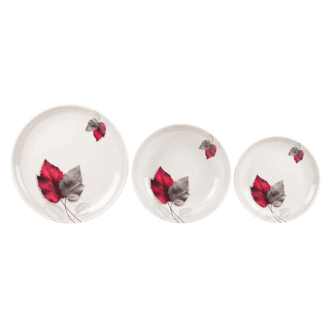 Maroon & Grey Maple Leaves 80 Piece Double Glazed Melamine Dinner Set | YB Melamine - Image 2