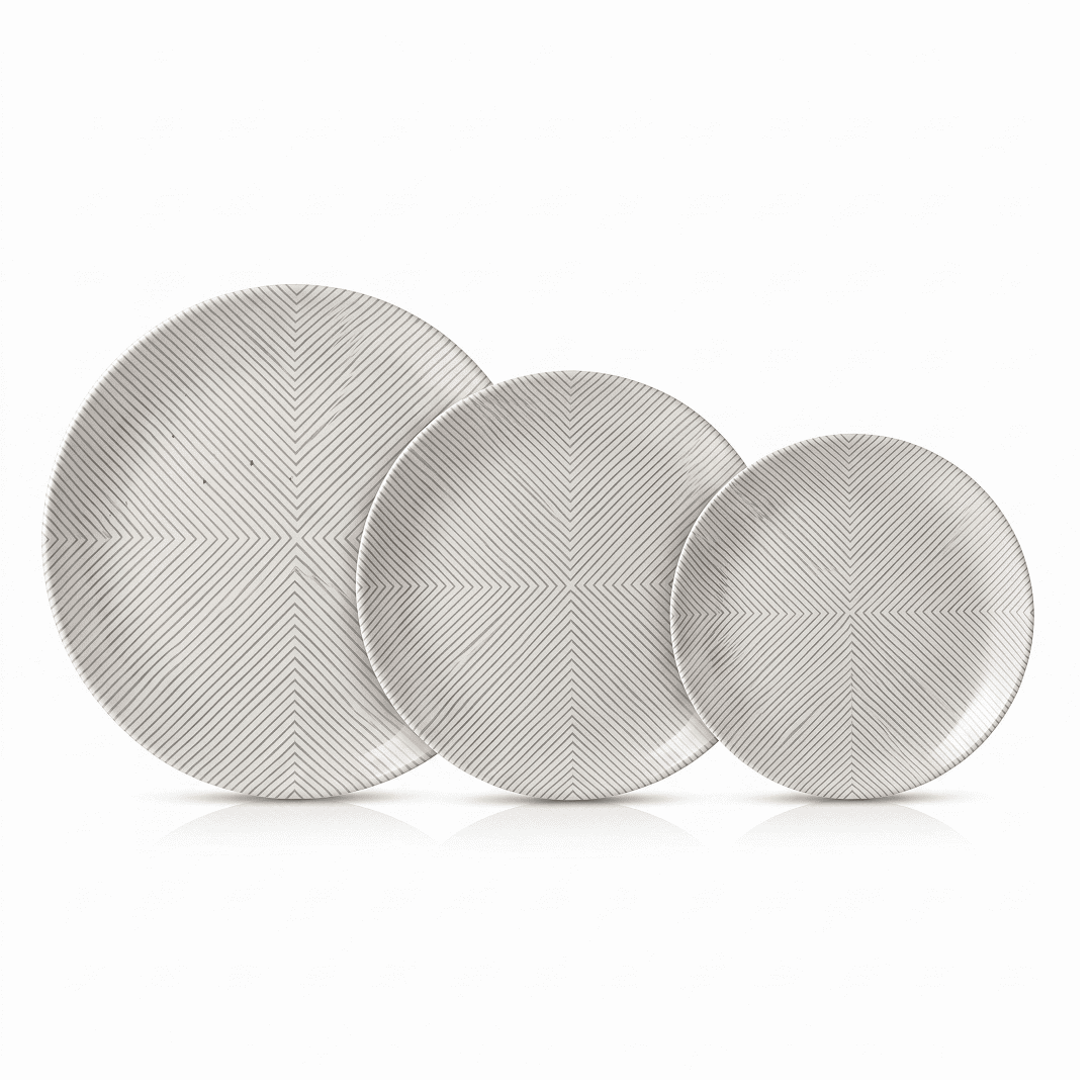 Modern Lines & Neutral Weave 80 Piece Double Glazed Melamine Dinner Set | YB Melamine - Image 2