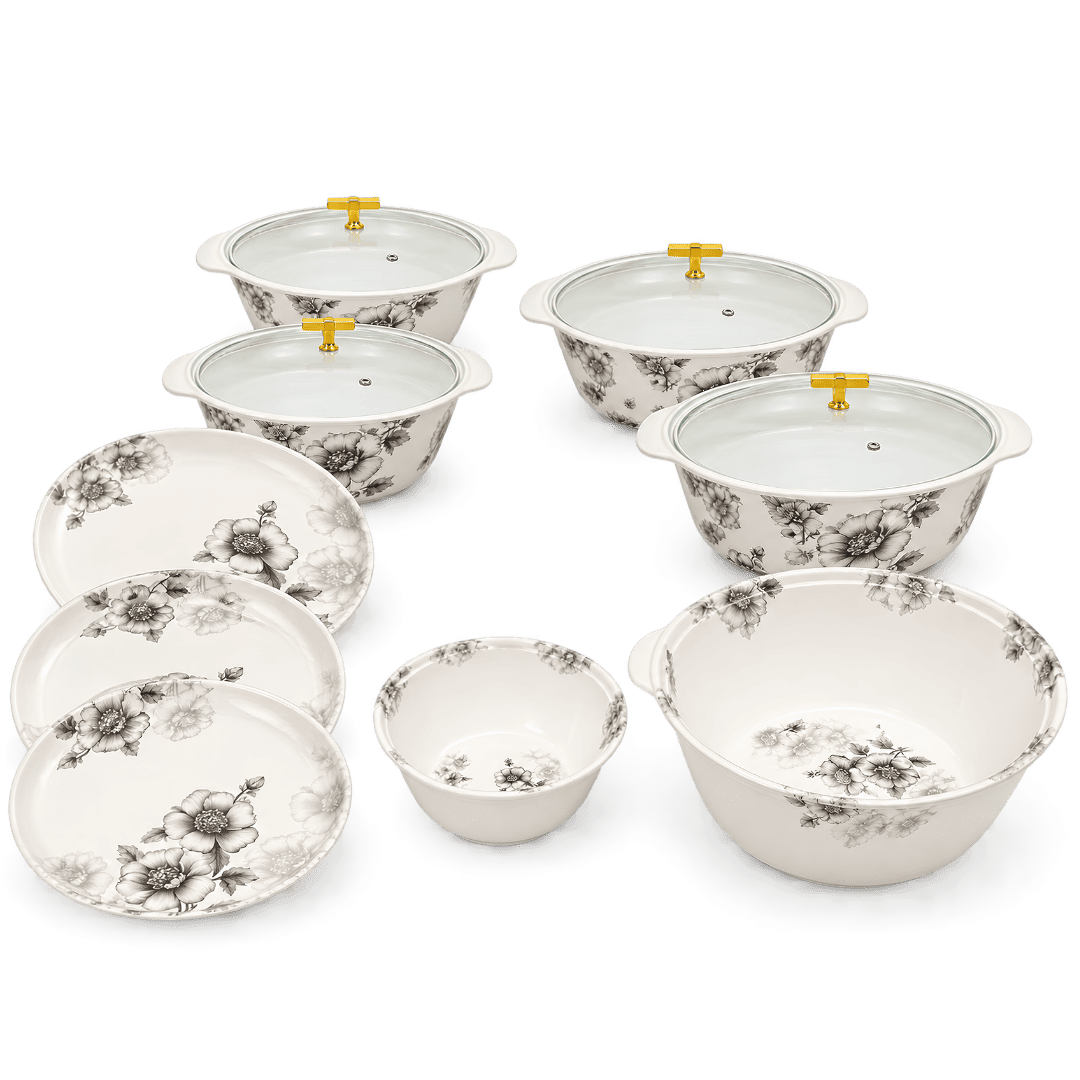Black & White Floral 72 Piece Melamine Dinner Set | YB Melamine - Image 6